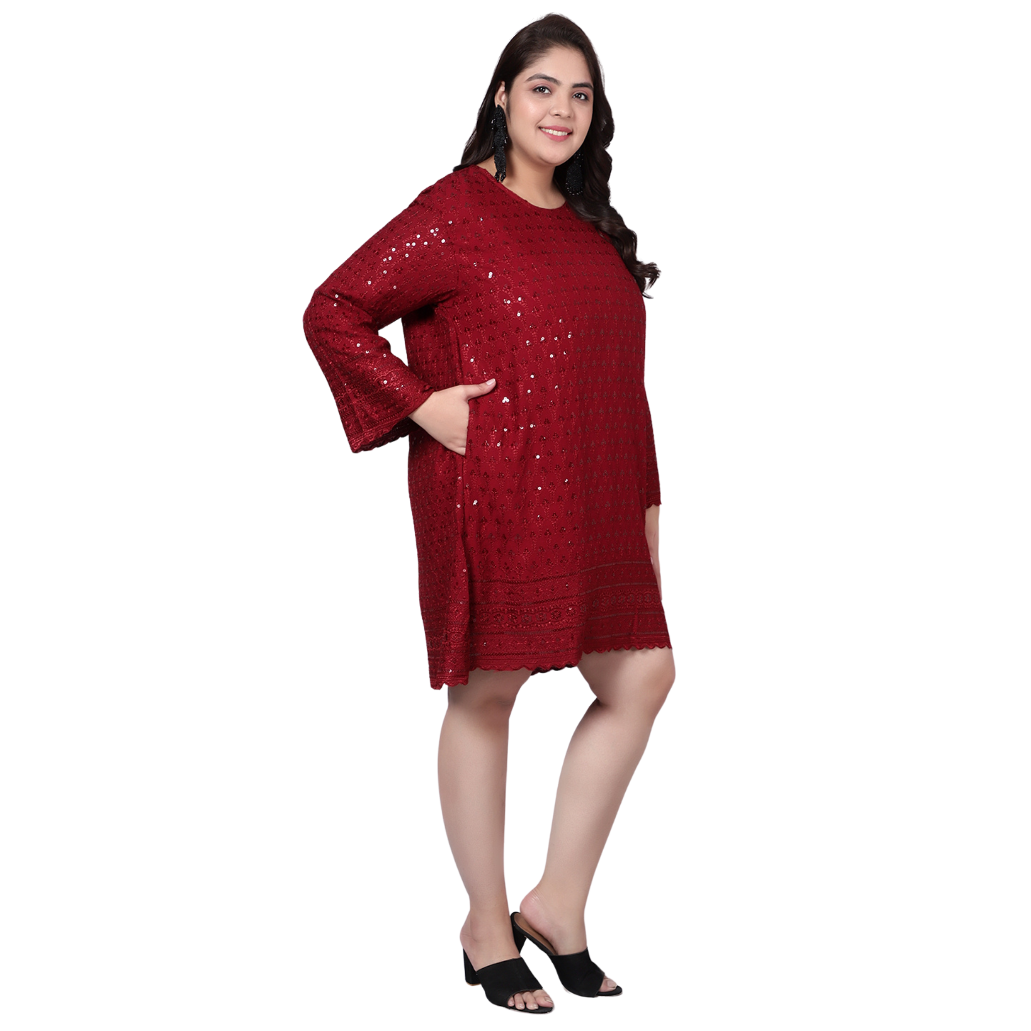 Red Embroidered Sequin Plus Size Dress