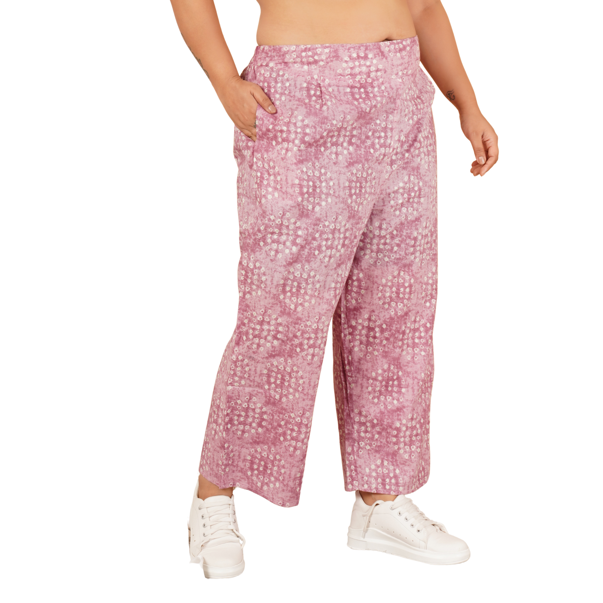 Pink Geometric Print Plus Size Trouser