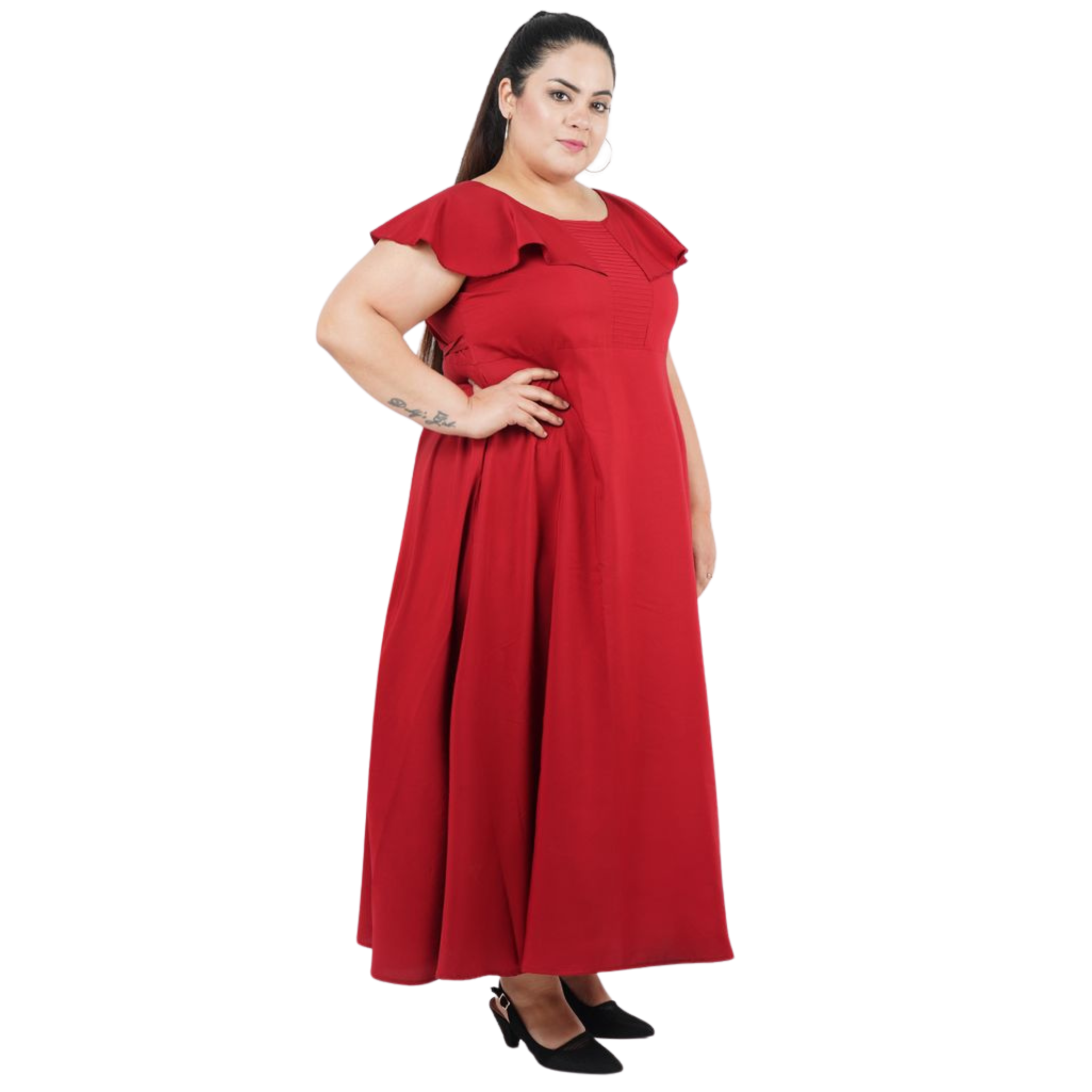 Maroon Solid Maxi Plus Size Dress