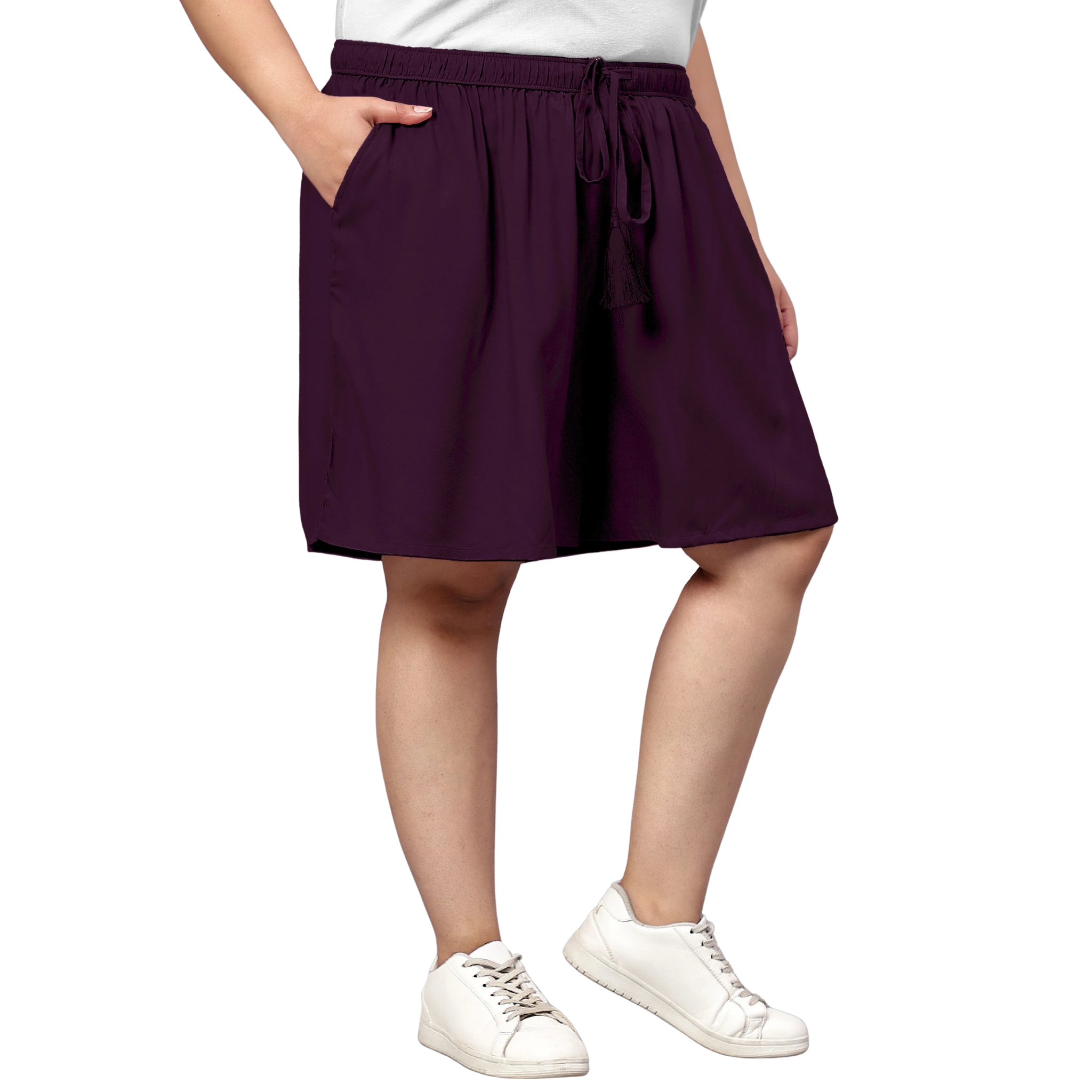 Purple Solid Plus Size Flared Shorts