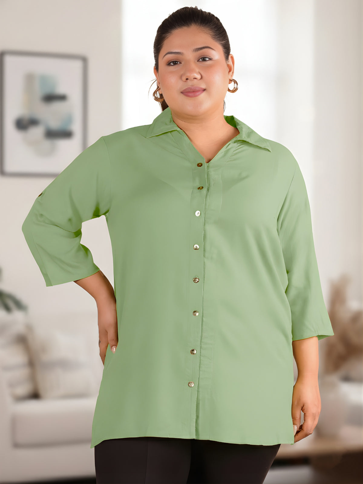 Mint Green Longline Plus Size Shirt