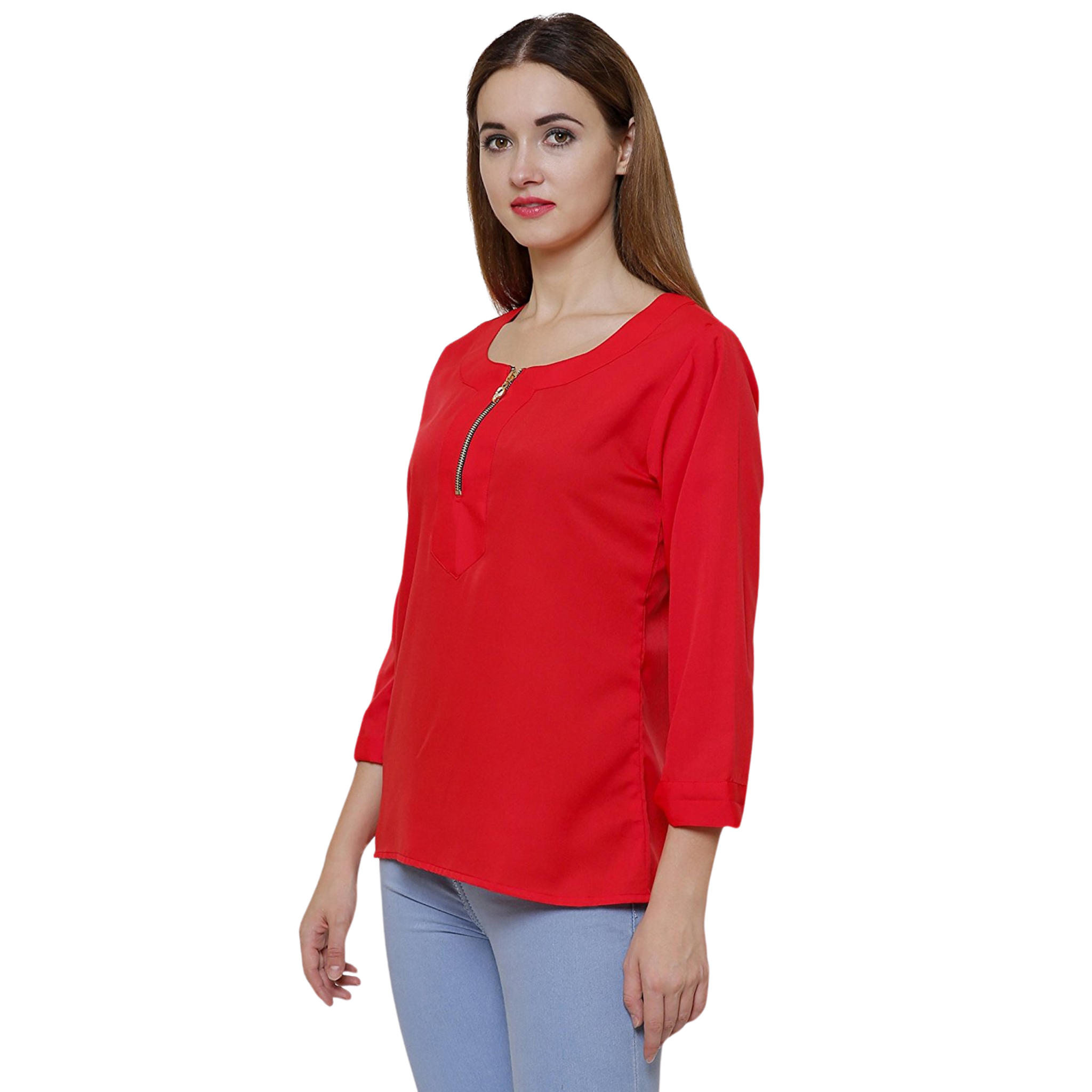 Red Front Zipper Top