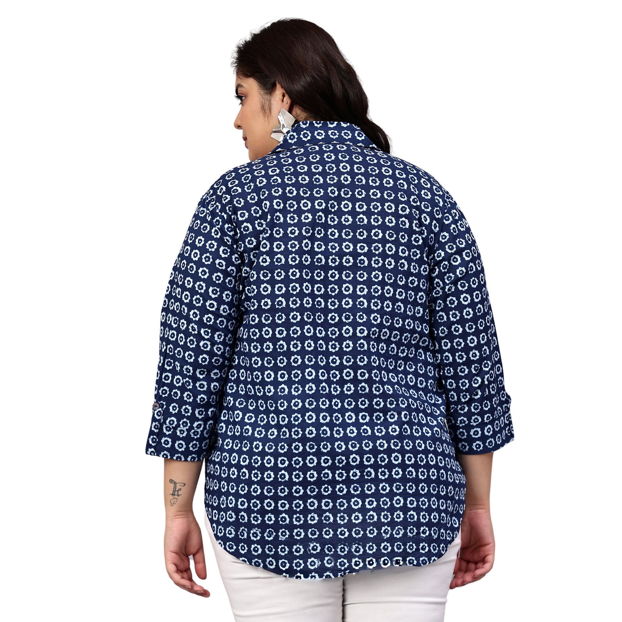 Blue Floral Print Plus Size Shirt