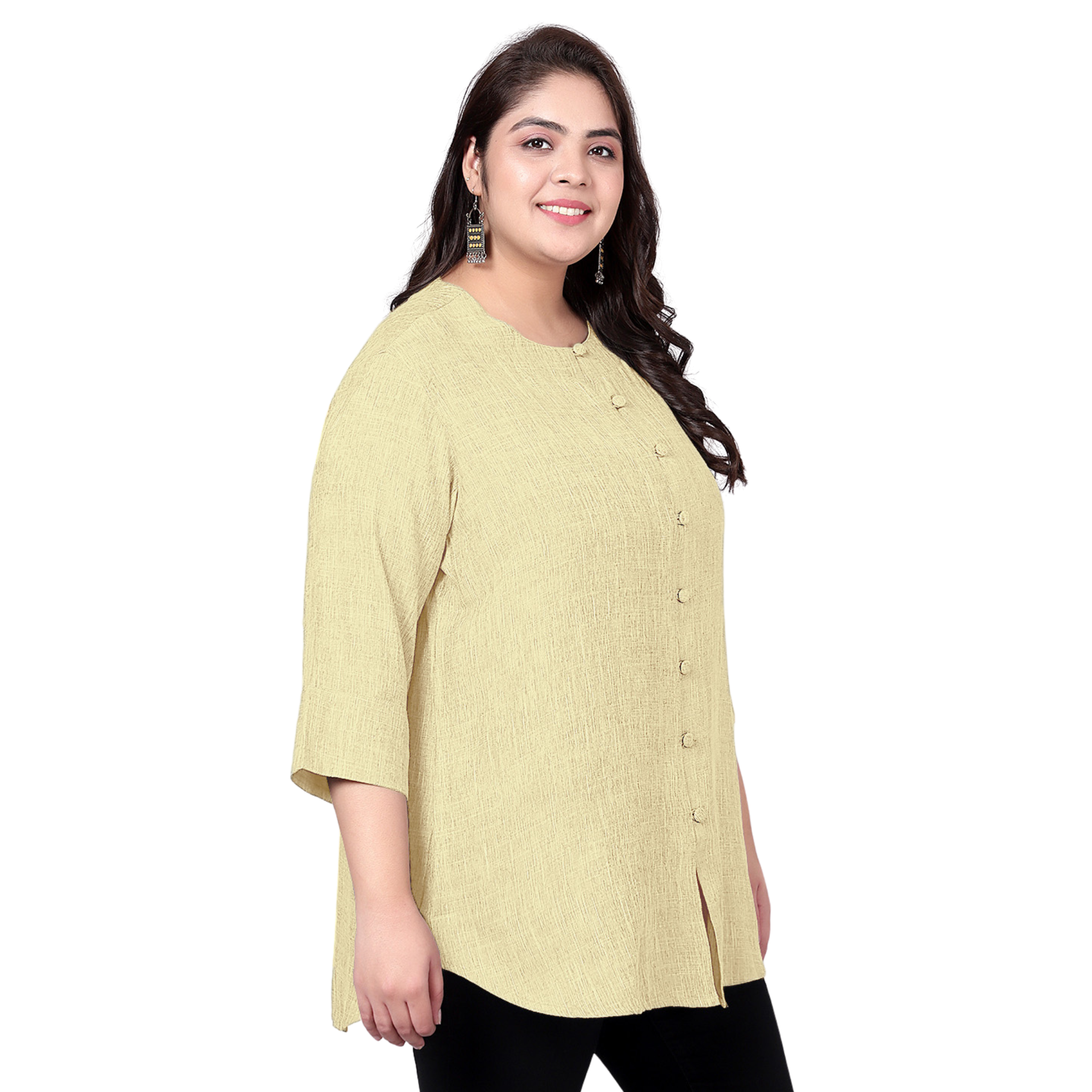 Yellow Cotton Linen Plus Size Tunic