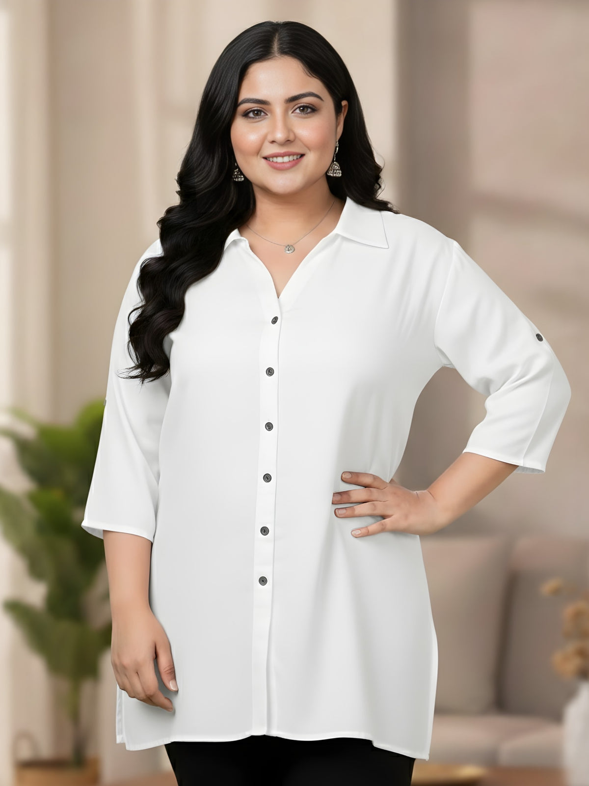 White Longline Plus Size Shirt
