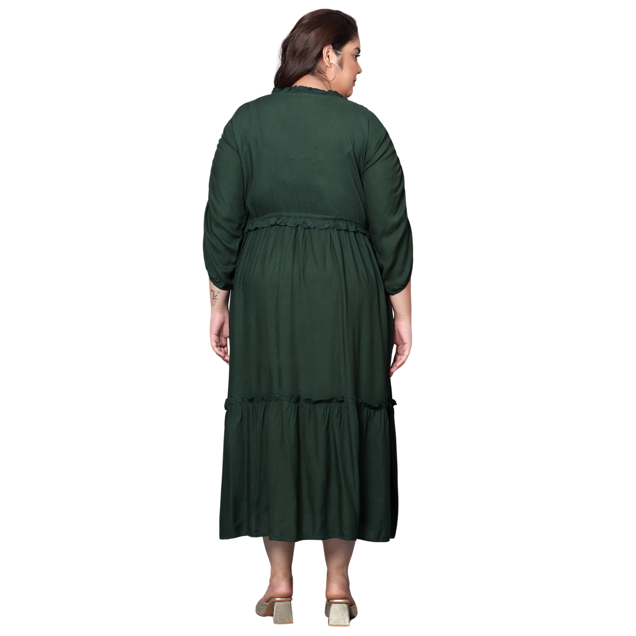 Dark Green Solid Tier Plus Size Dress