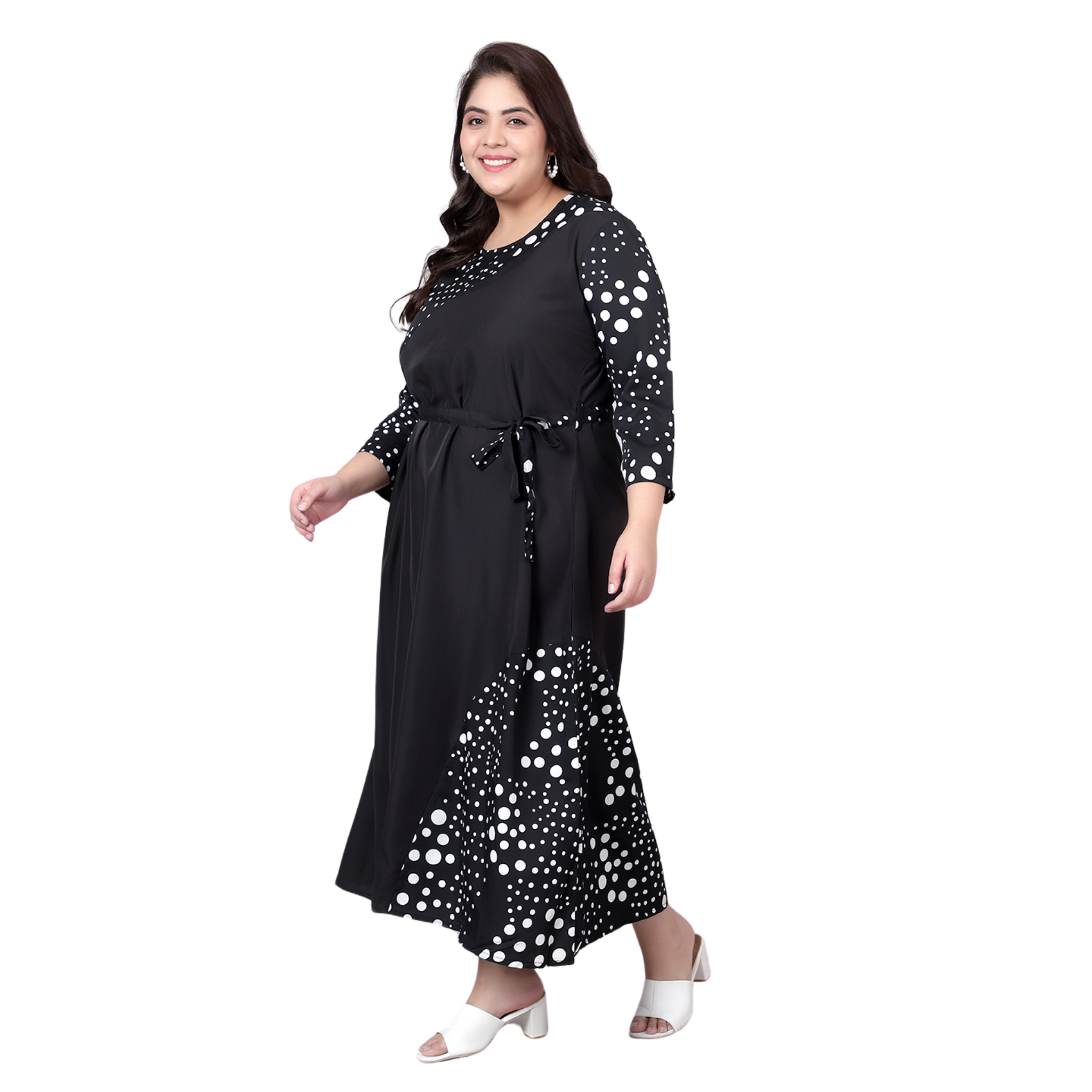 Black & White Polka Dot Print Plus Size Dress