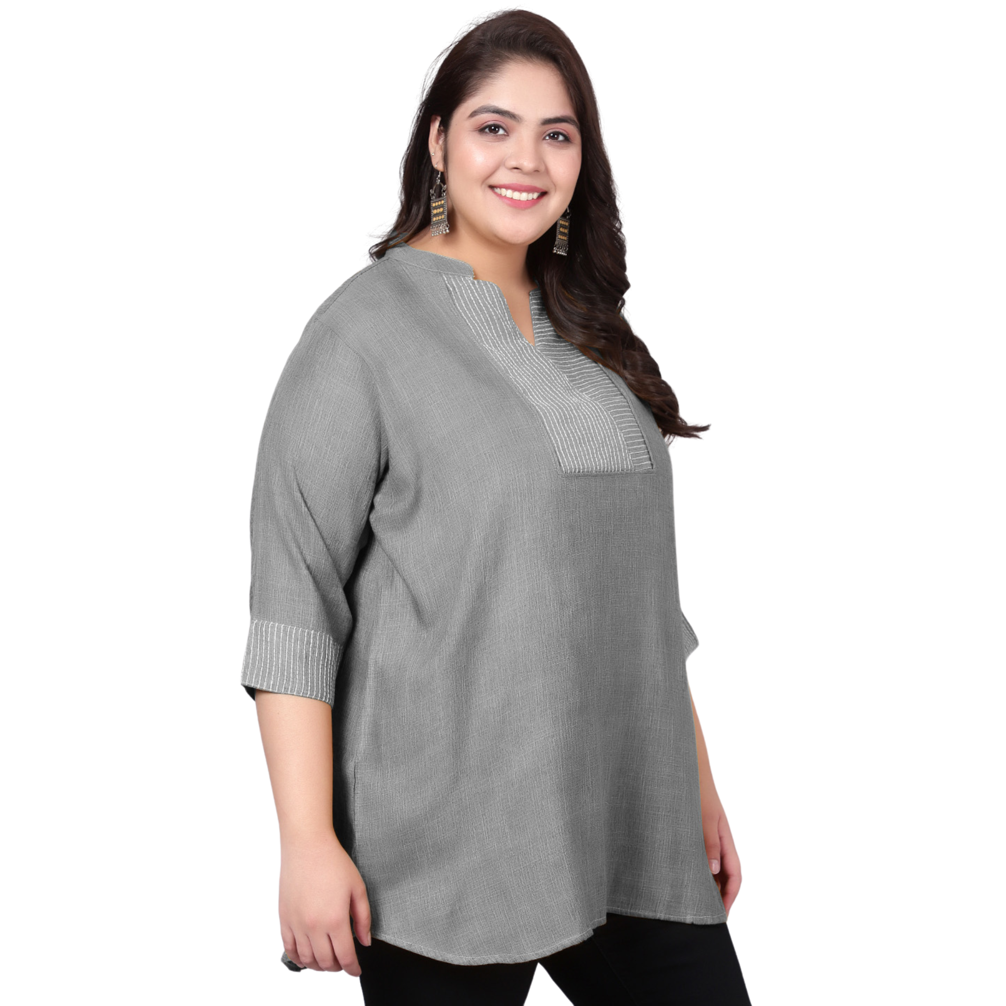 Grey Embroidered Plus Size Tunic