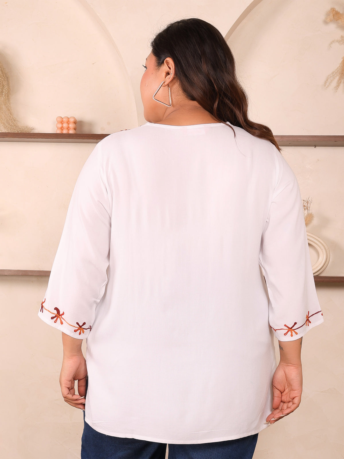 White And Red Embroidered Plus Size Tunic