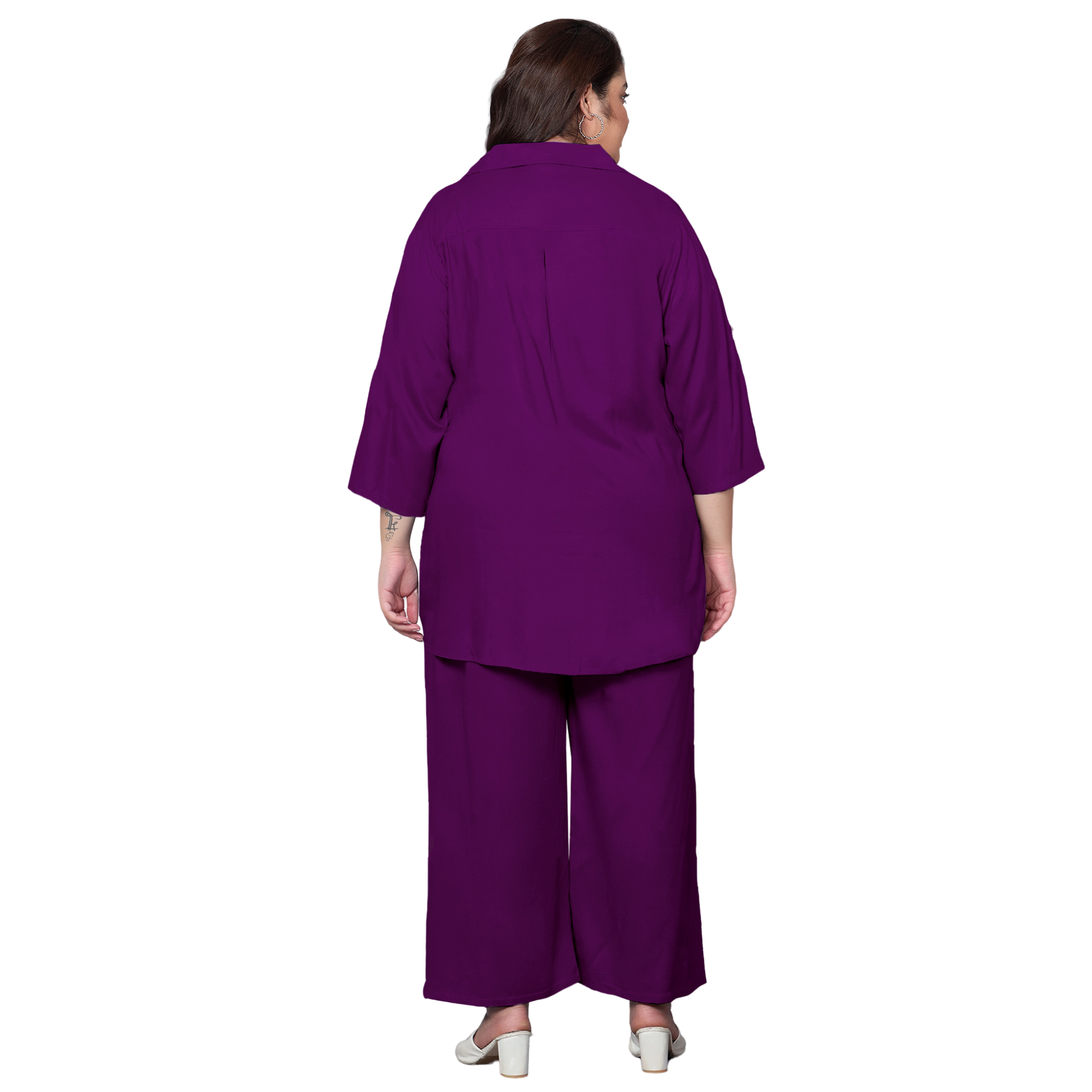 Purple Solid Plus Size Co-Ord Set