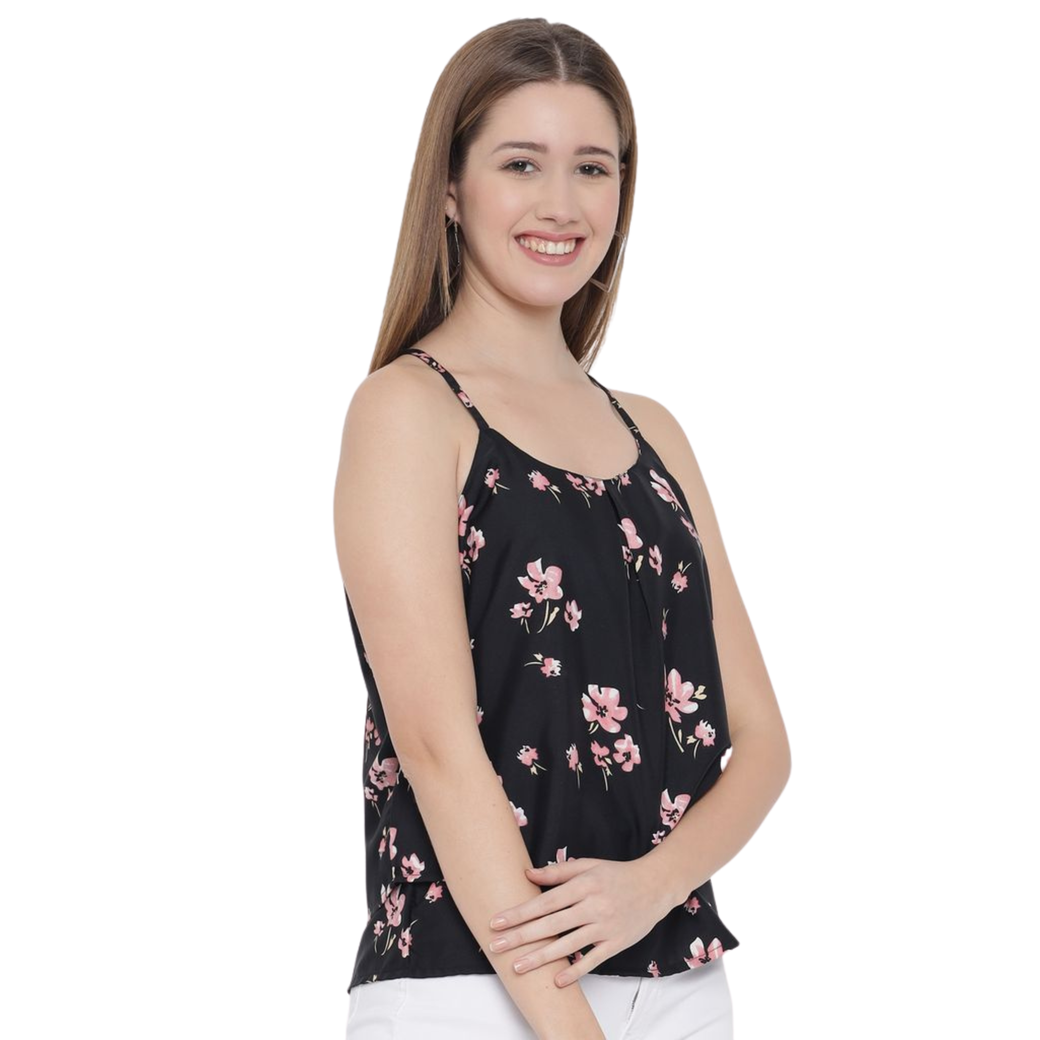 Black Floral Strap Top