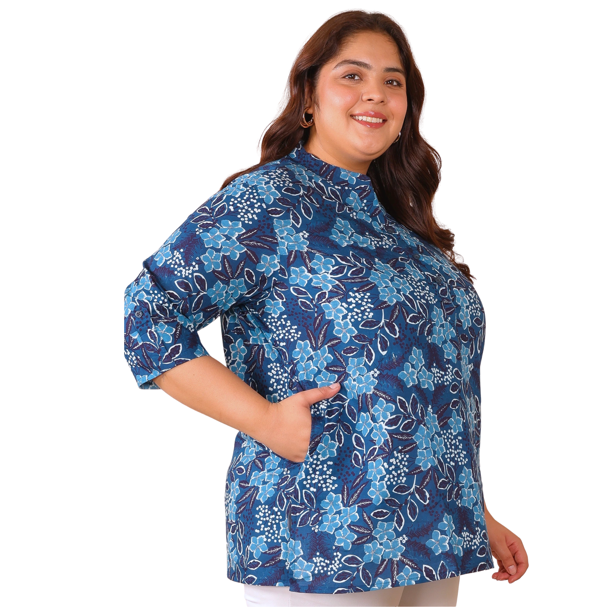 Blue Floral Cotton Print Tunic