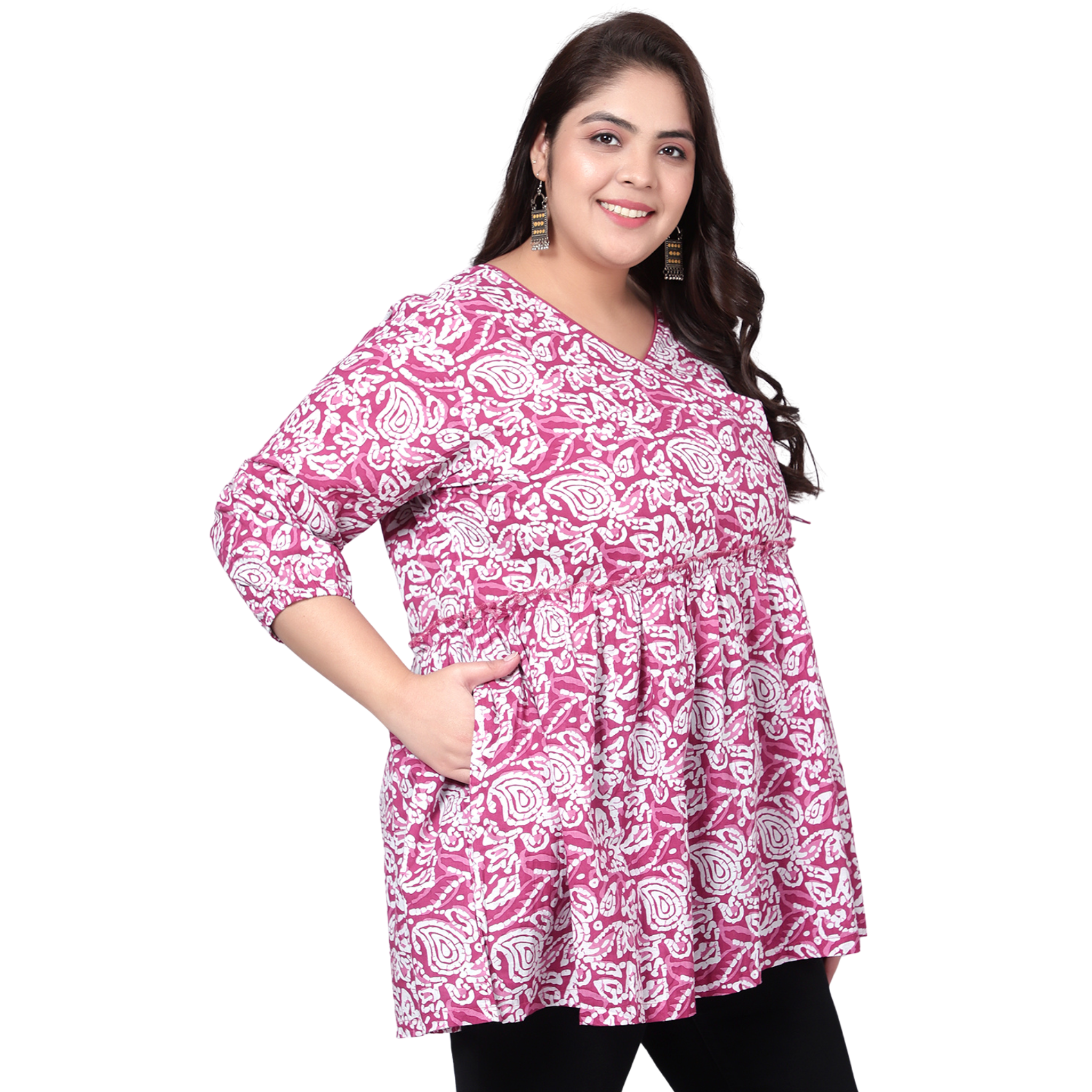 Pink Hand Block Print Plus Size Tunic