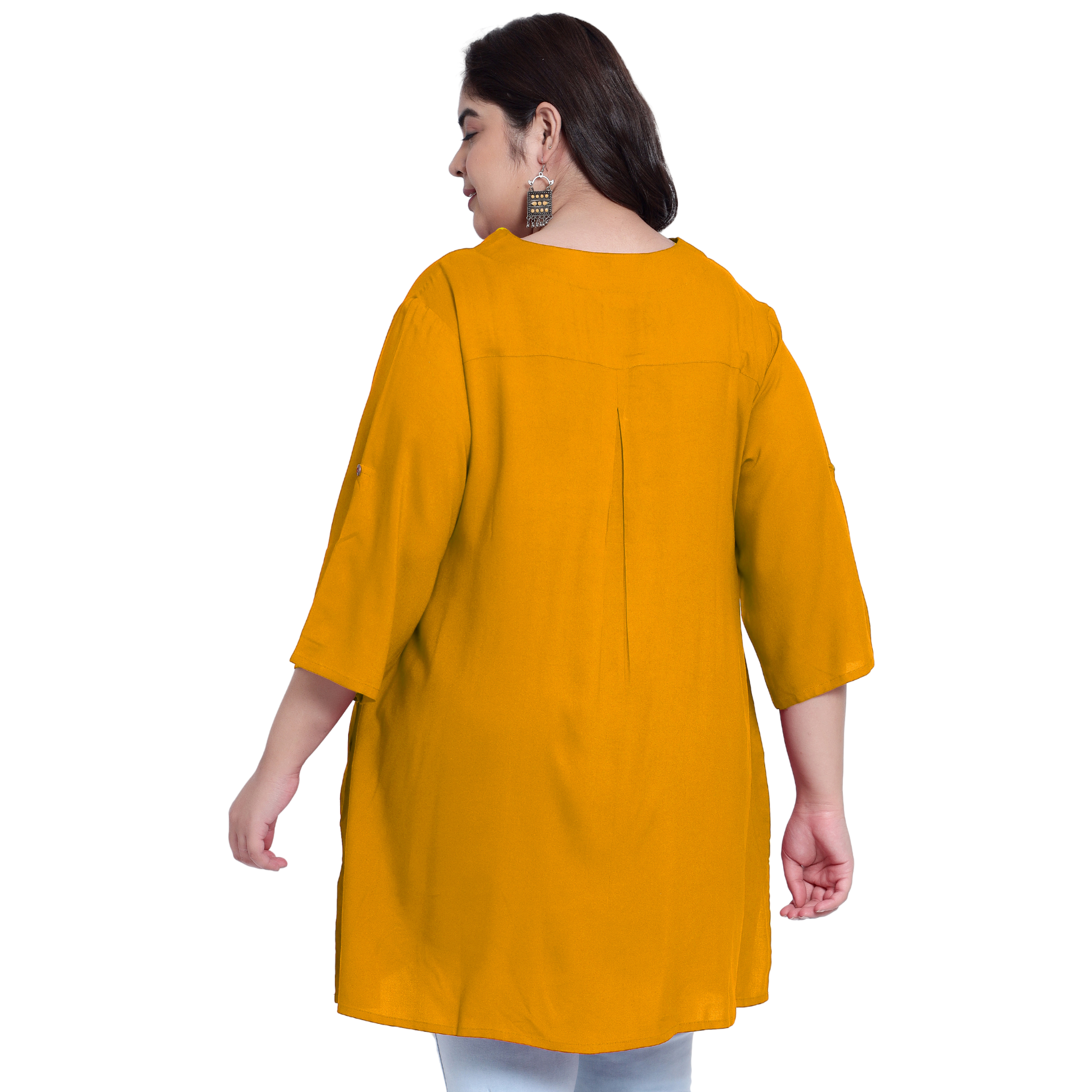 Mustard Collar Button Plus Size Tunic