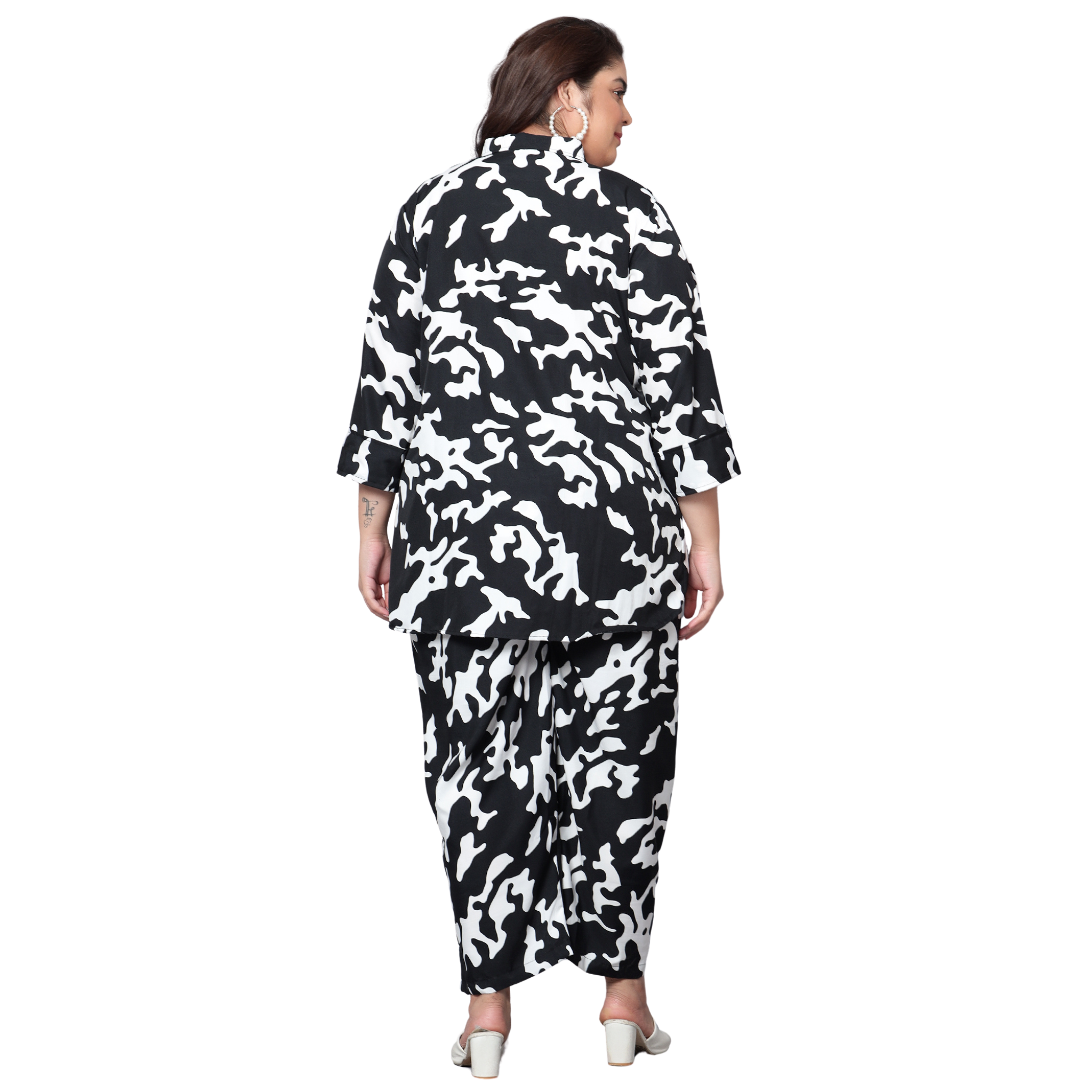 Black and White Abstract Print Plus Size Co-Ord Set