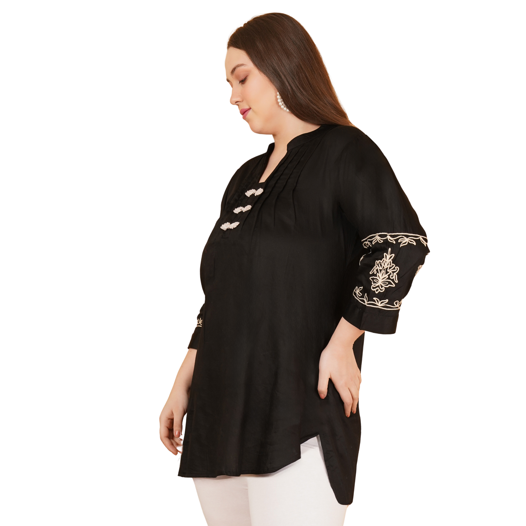 Black Cotton Embroidered Tunic