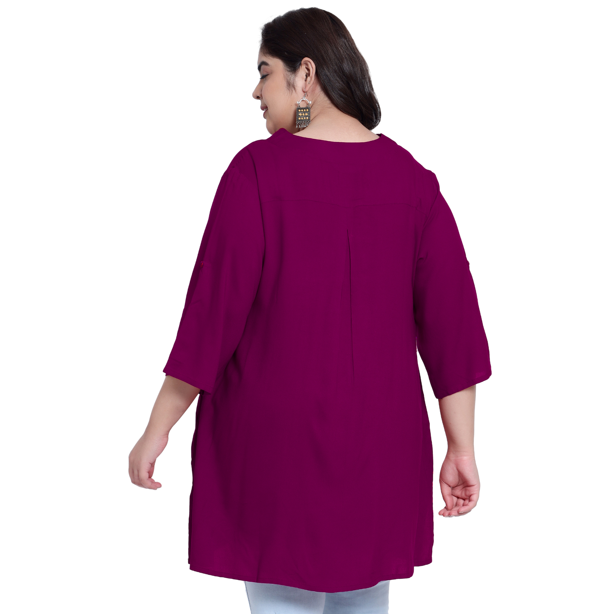 Purple Collar Button Plus Size Tunic