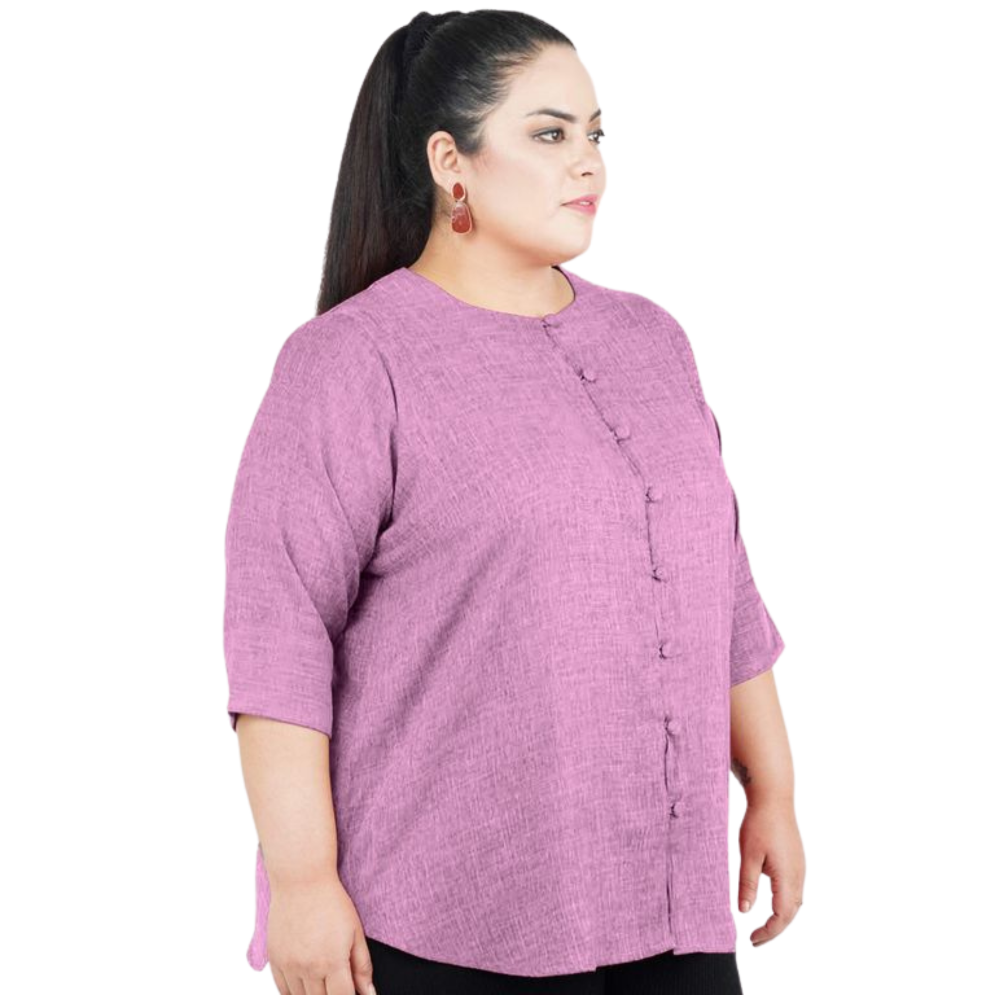 Purple Cotton Linen Plus Size Tunic