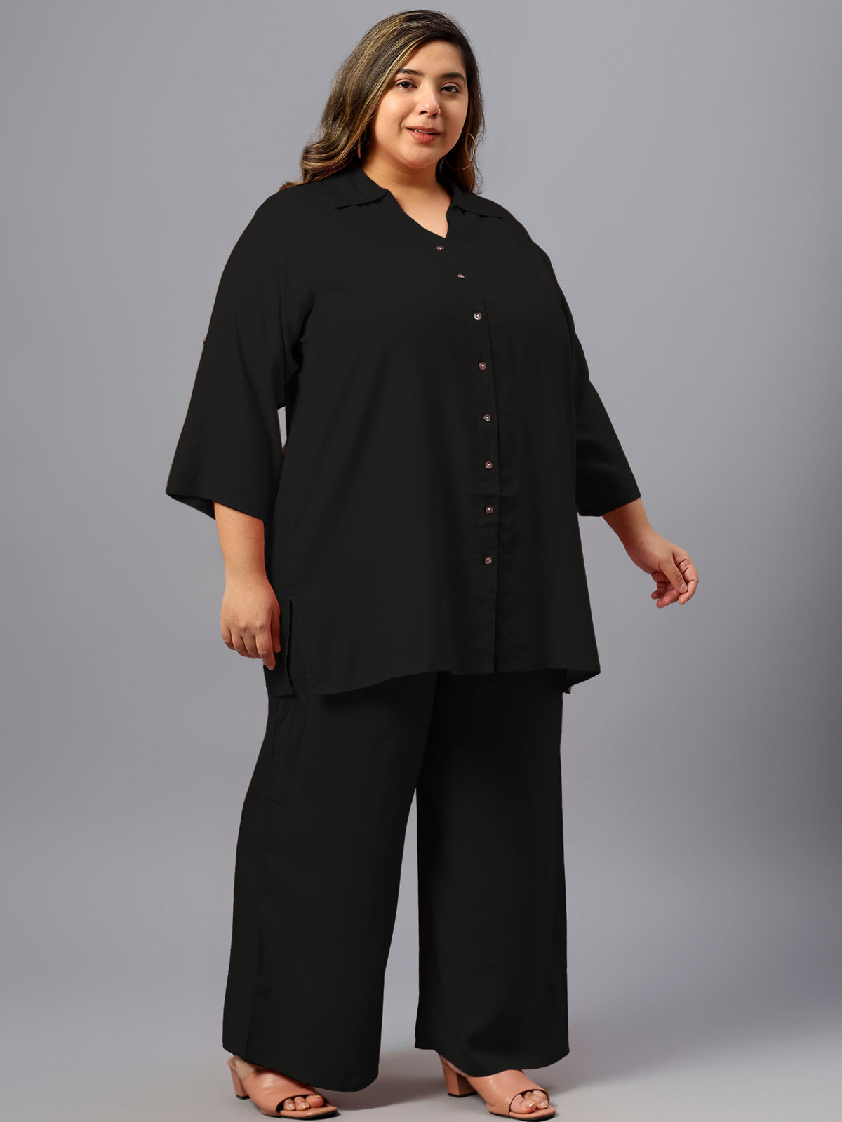 Black Solid Plus Size Co-Ord Set