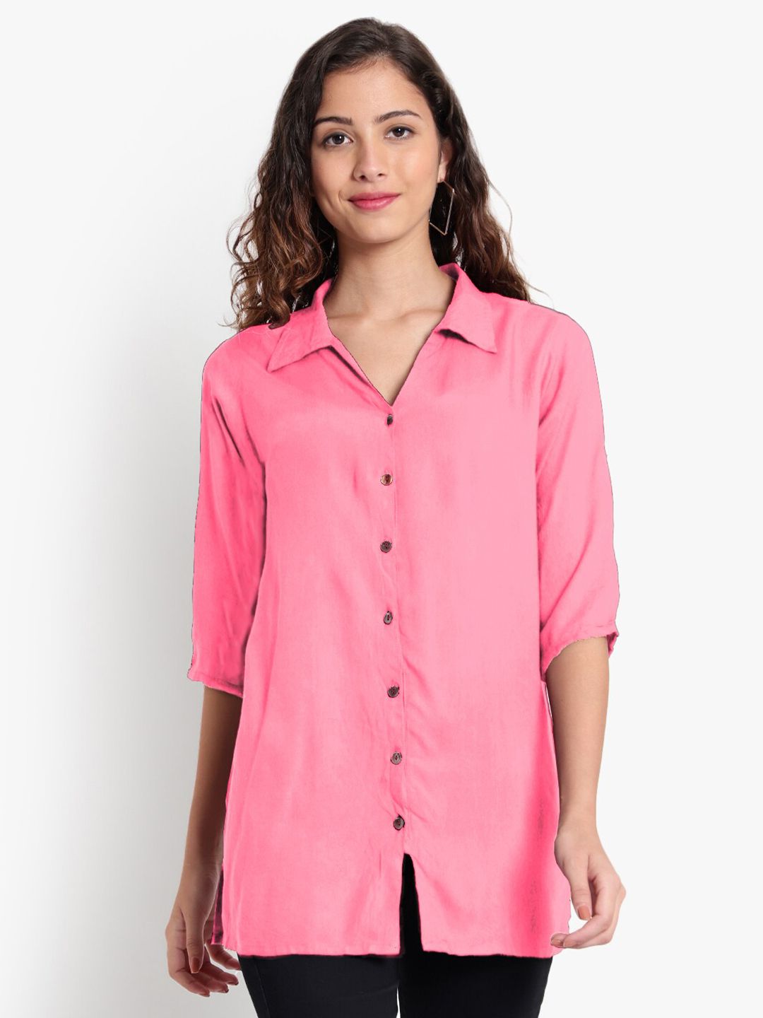 Pink Longline Plus Size Shirt — view 8