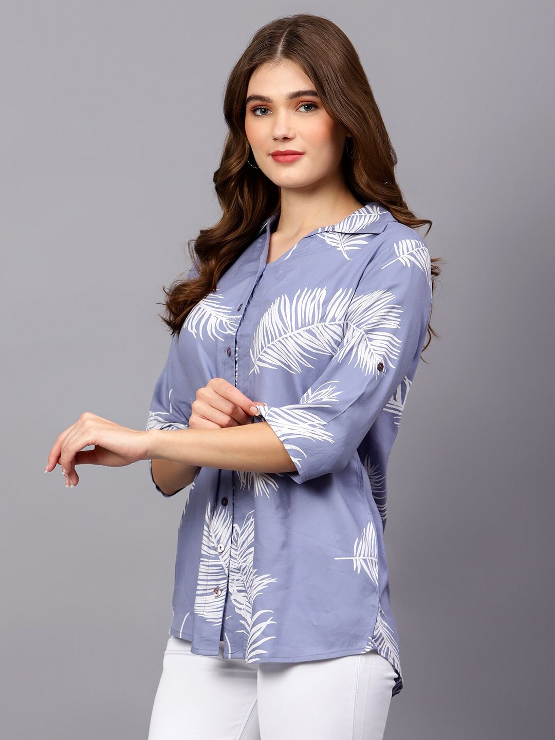 Blue Leaf Print Shirt — view 11