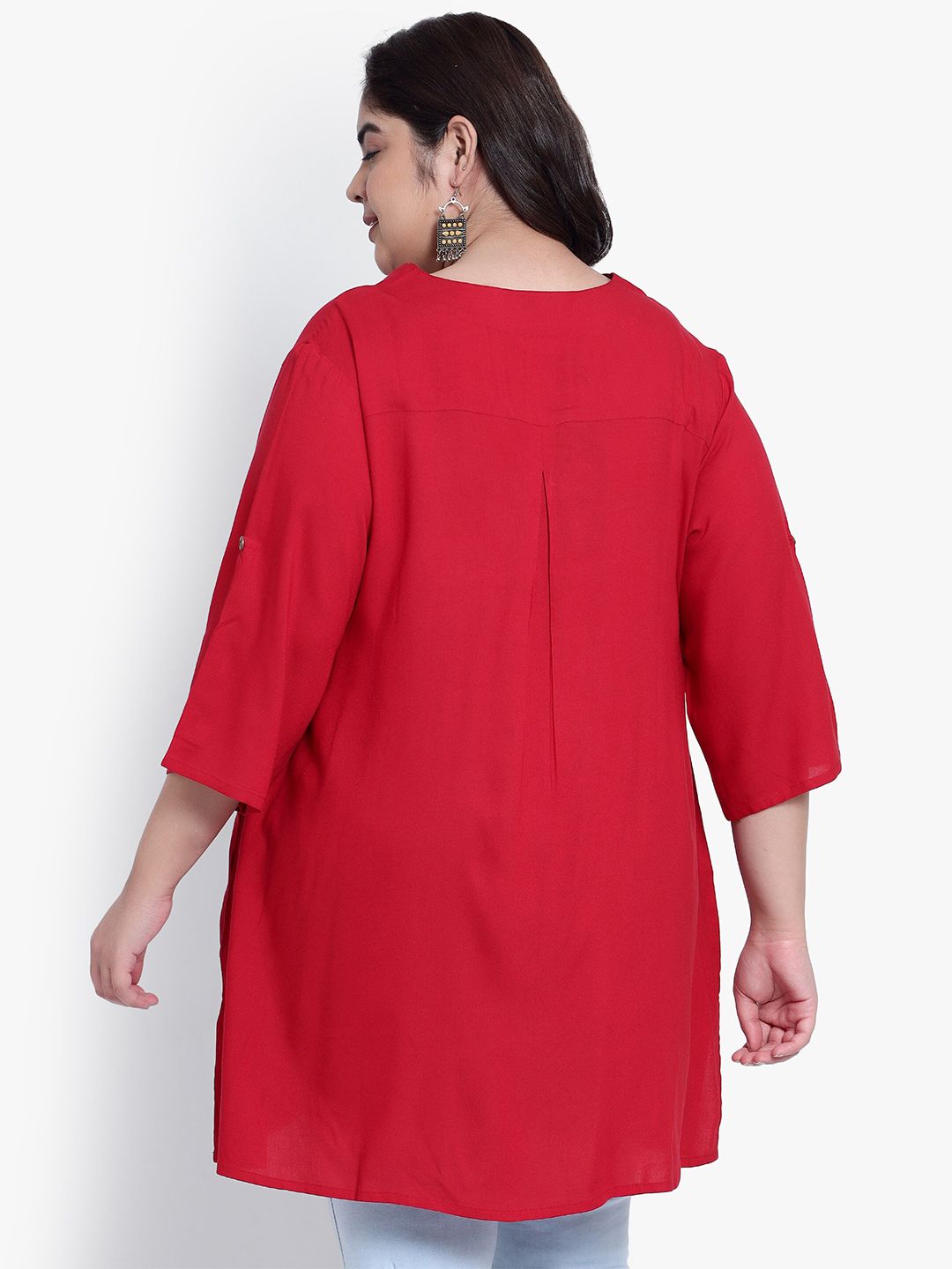 Maroon Collar Button Plus Size Tunic — view 5