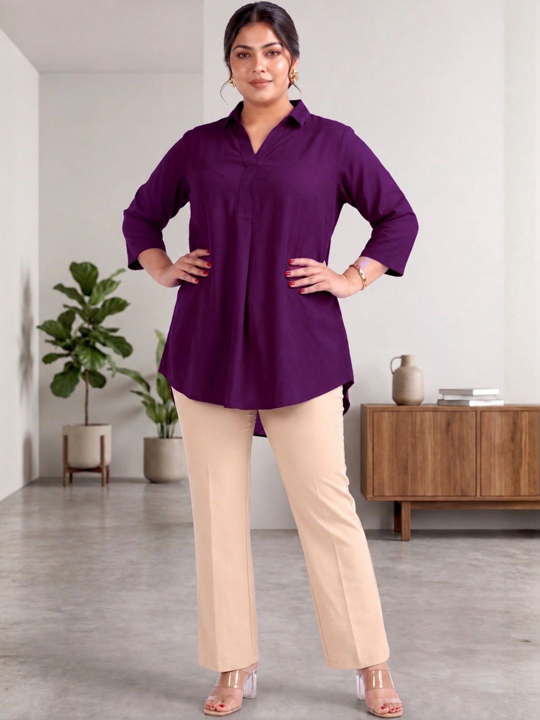 Purple Rayon Centrepleat Longline Tunic — view 4