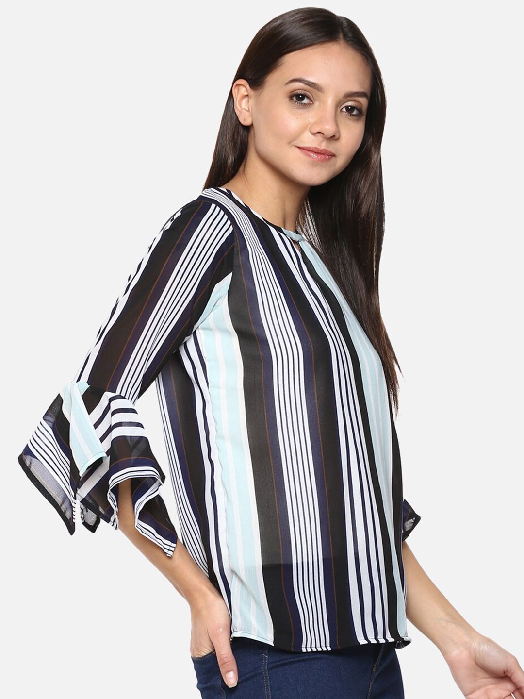 Blue Stripe Georgette Top — view 6