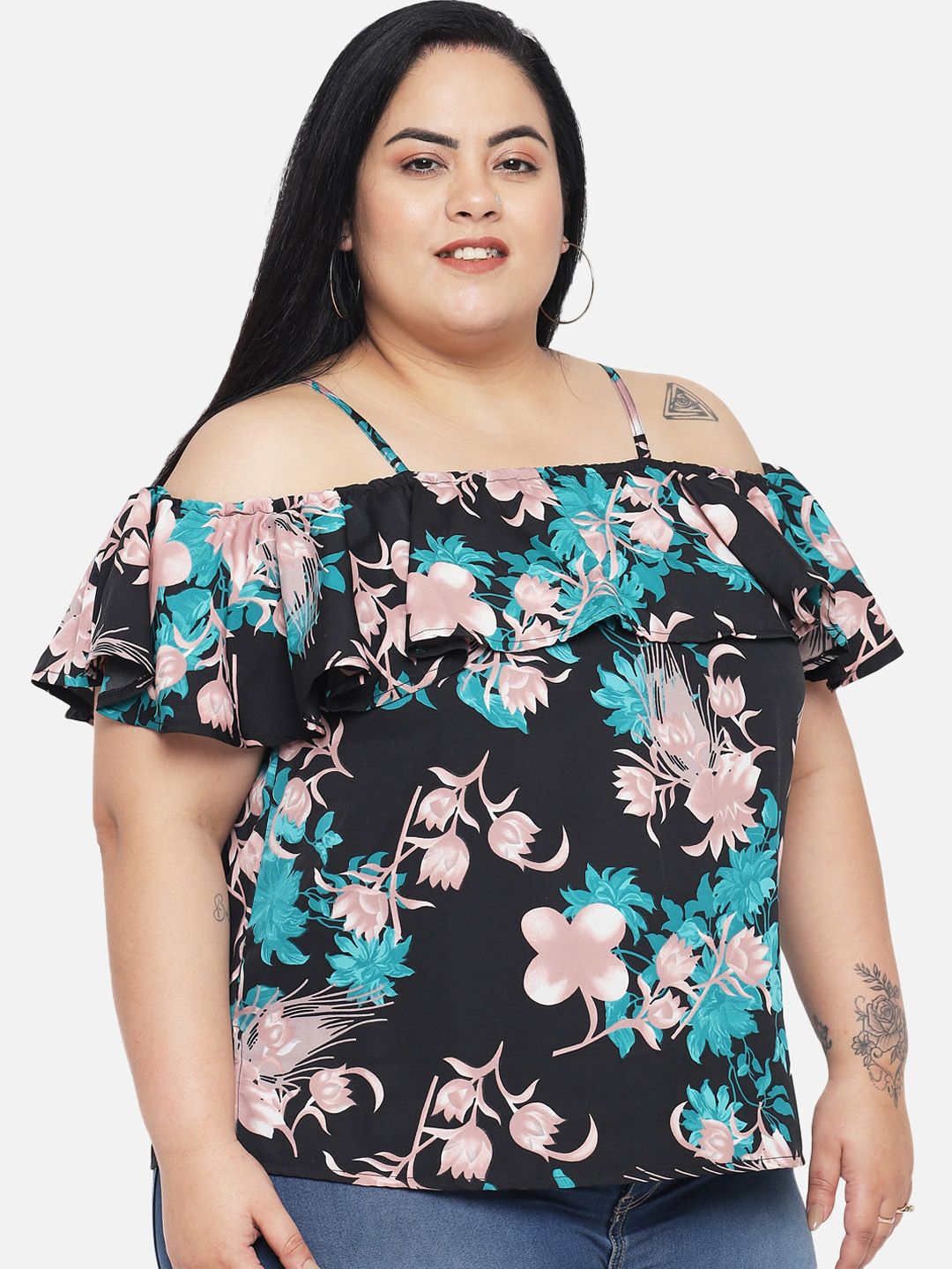 Green Floral Print Top — view 3