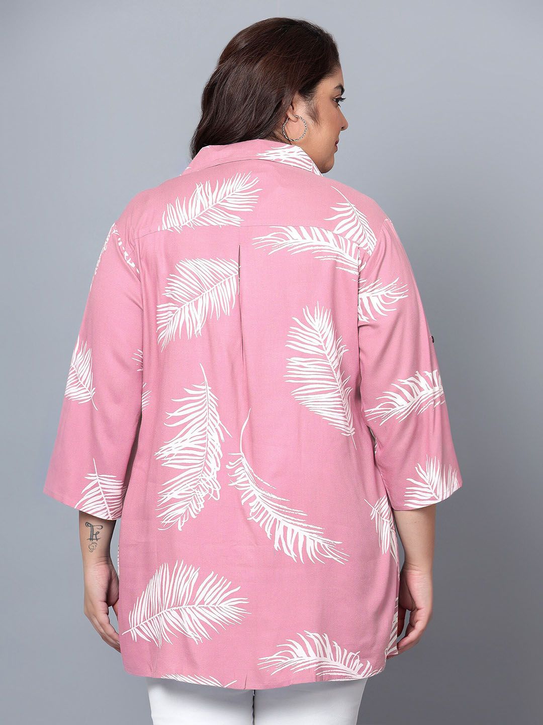 Pink Leaf Print Shirt — view 5