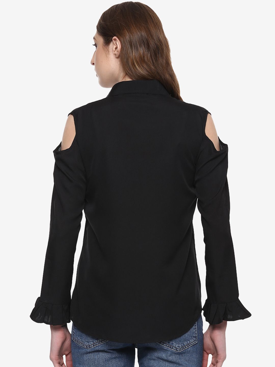 Black Cold Shoulder Ruffled Shirt — view 4