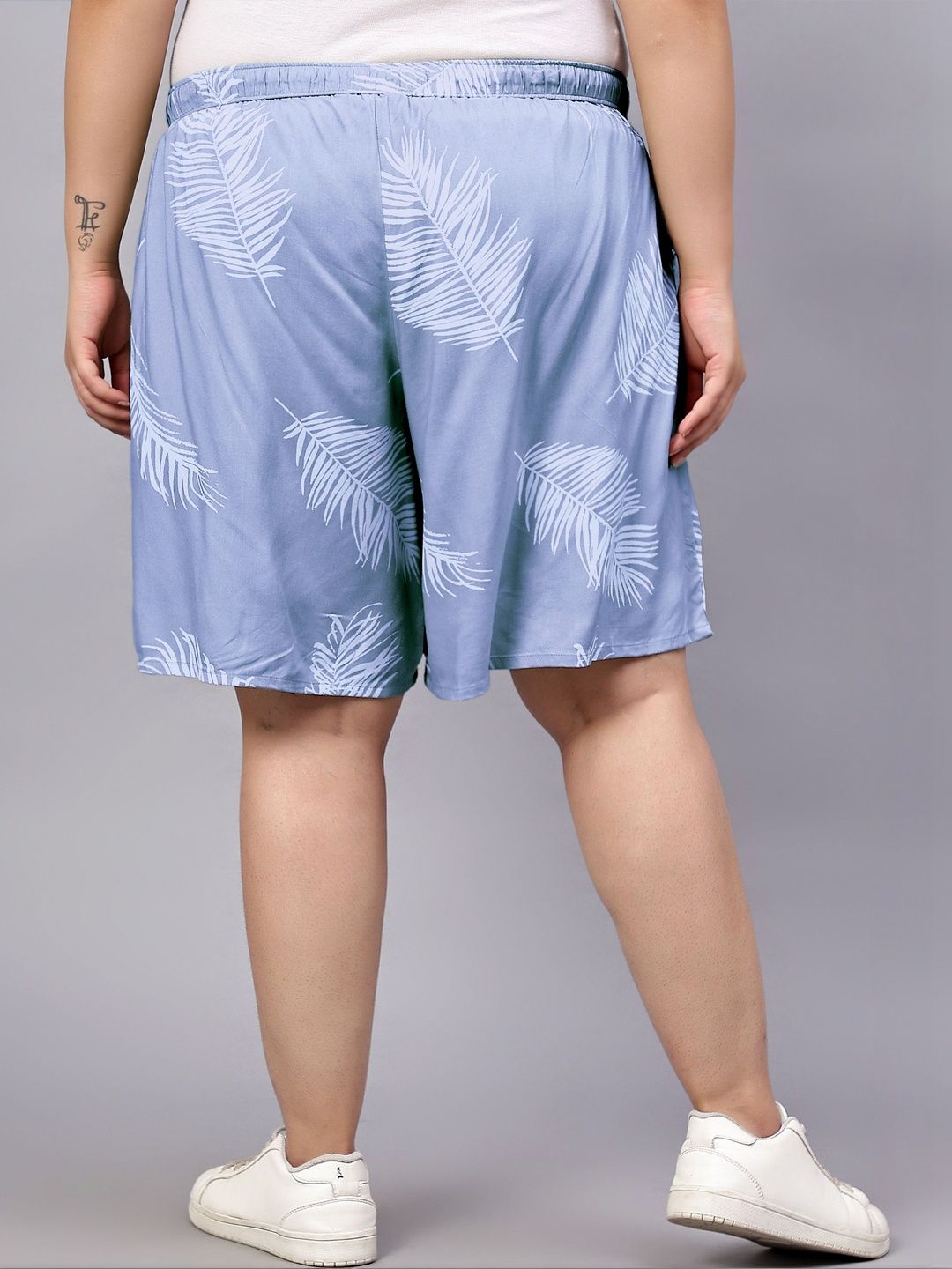 Blue Leaf Plus Size Flared Shorts — view 4