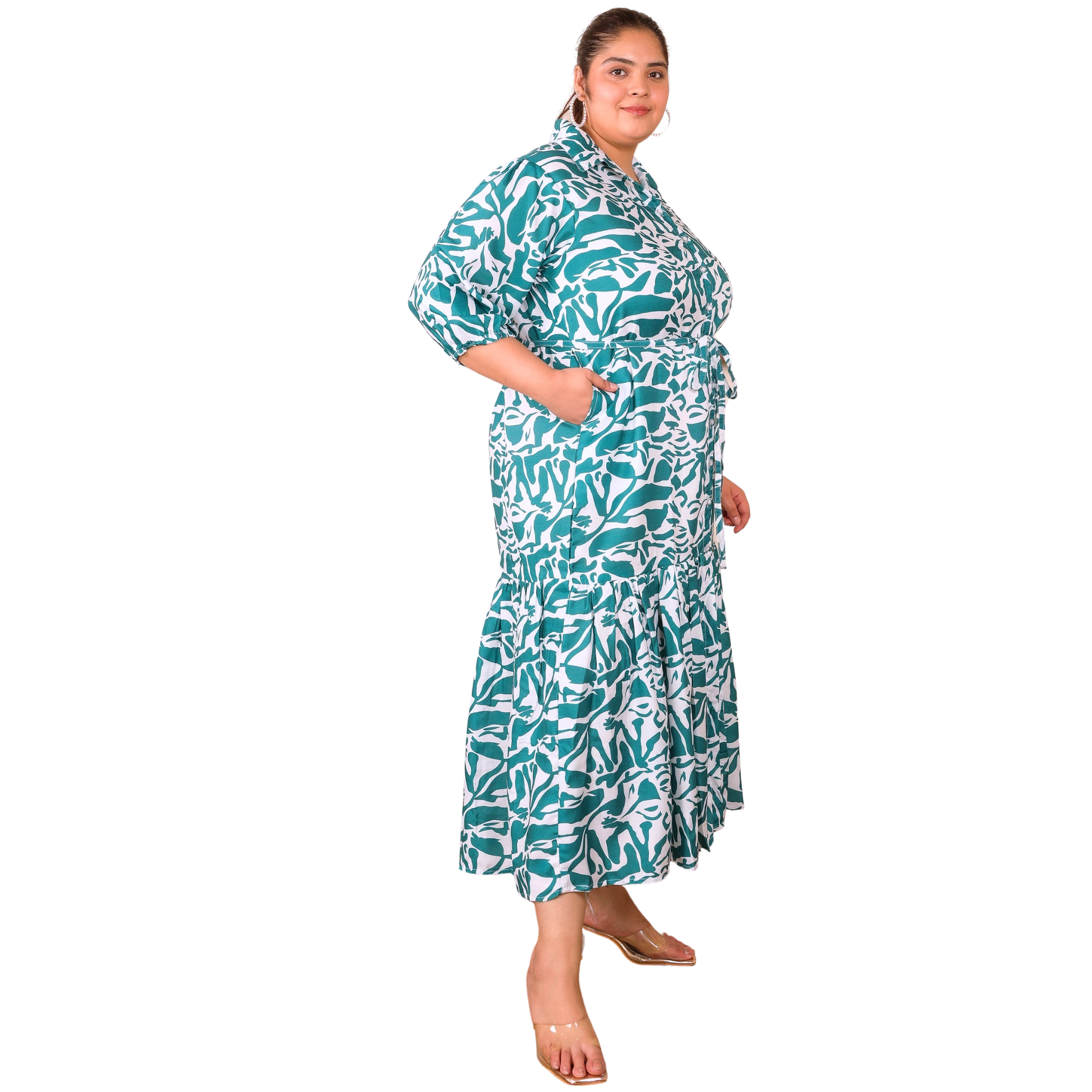 Green Abstract Print Maxi Dress