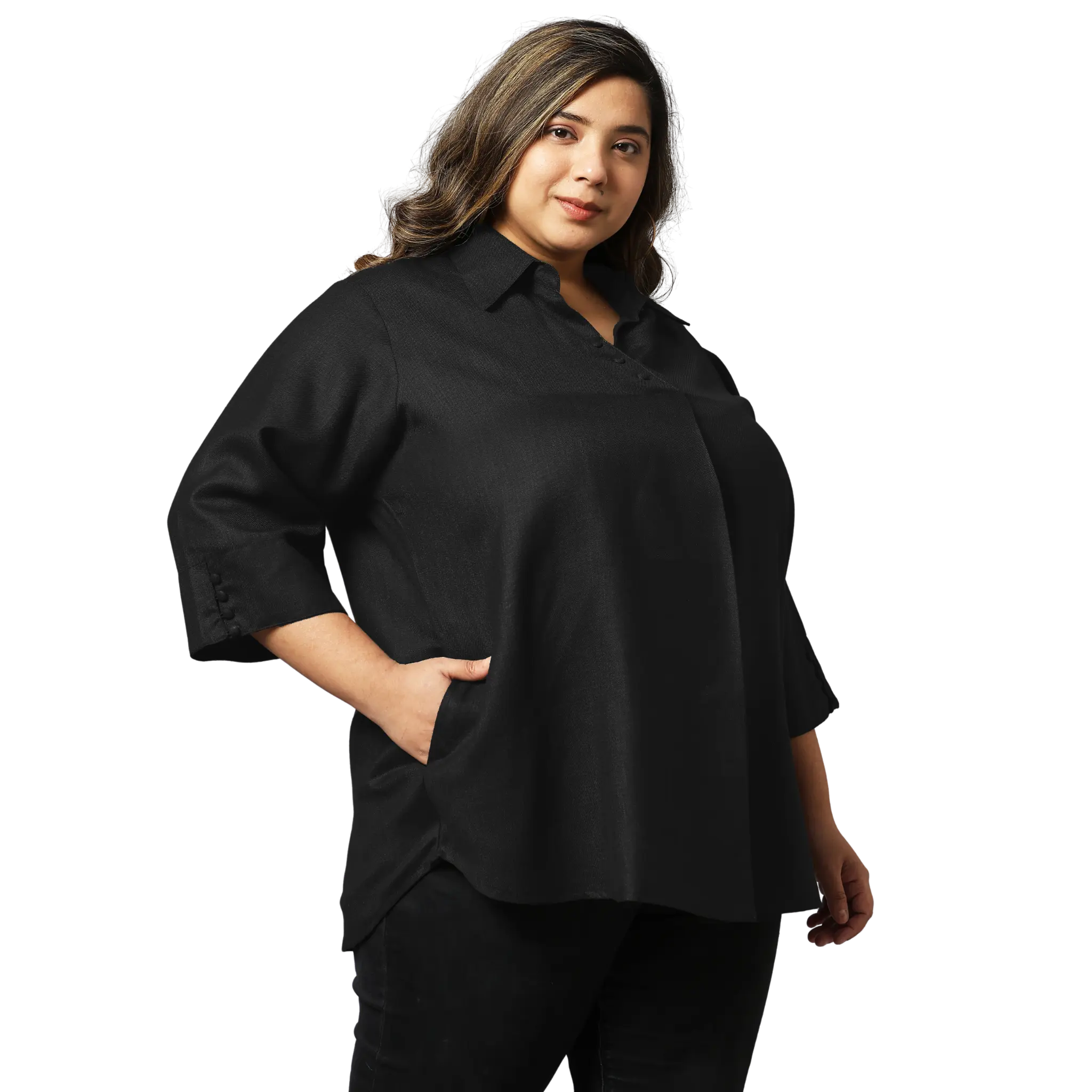 Black Woolen Blend Plus Size Tunic