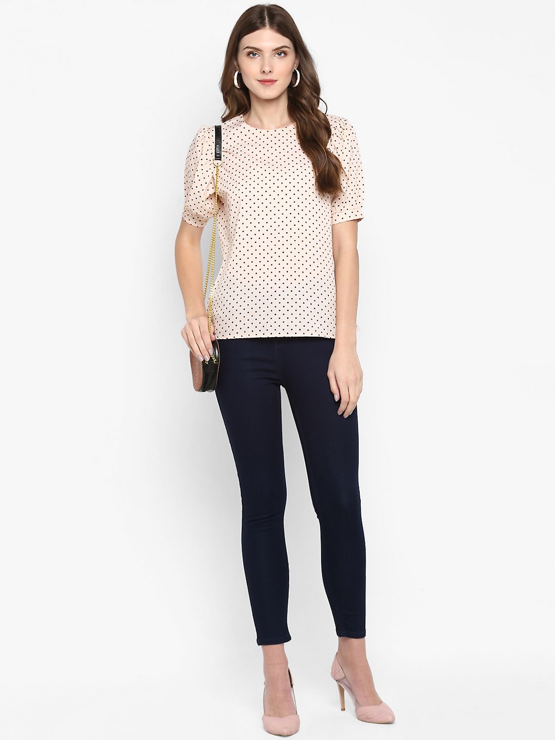 Peach Polka Dot Puff Sleeve Top — view 10