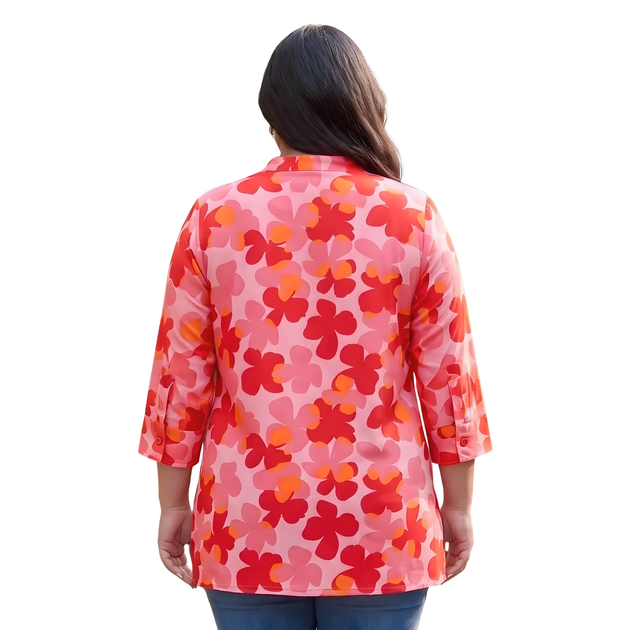 Red and Orange Floral Print Plus Size Tunic