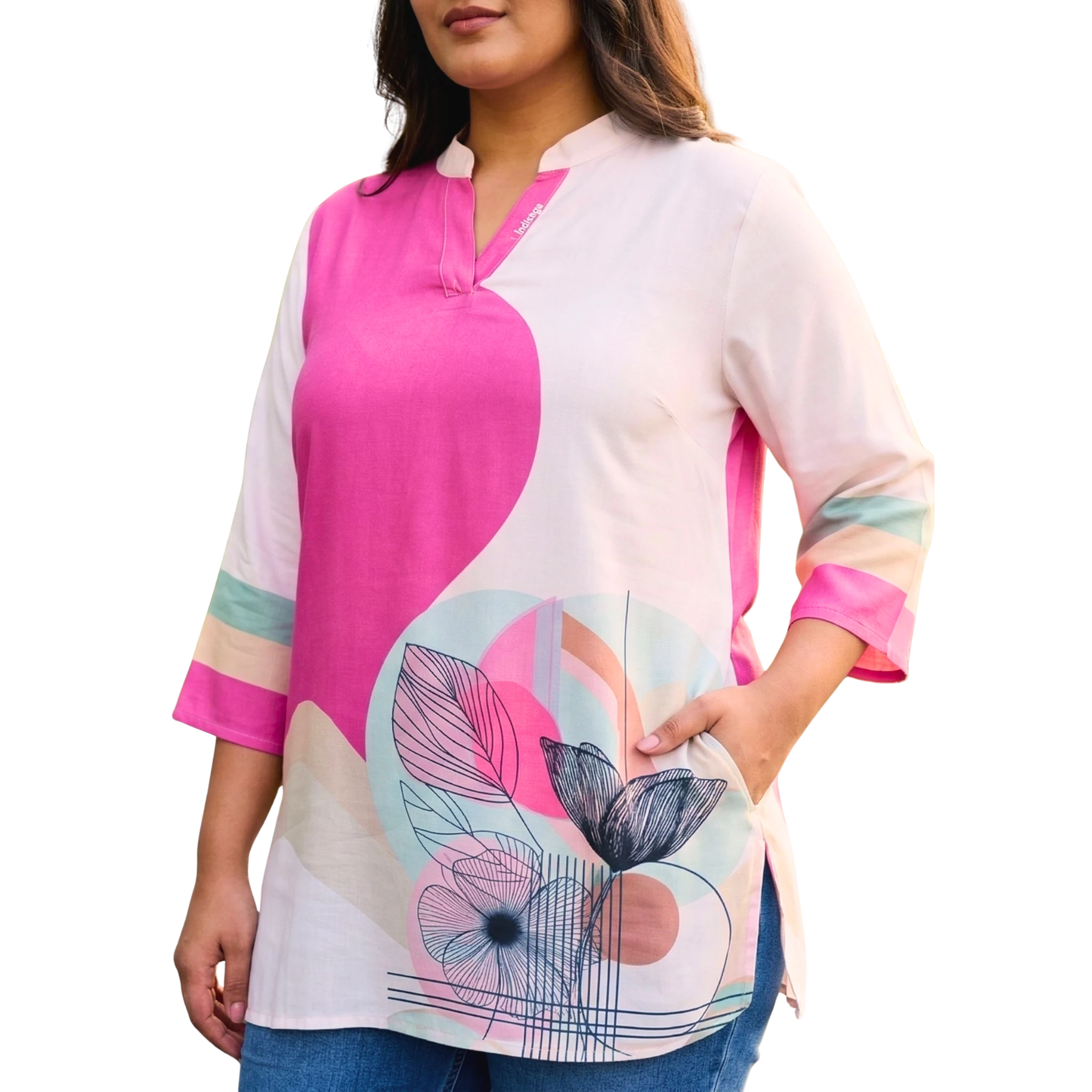 Pink and OffWhite Print Tunic