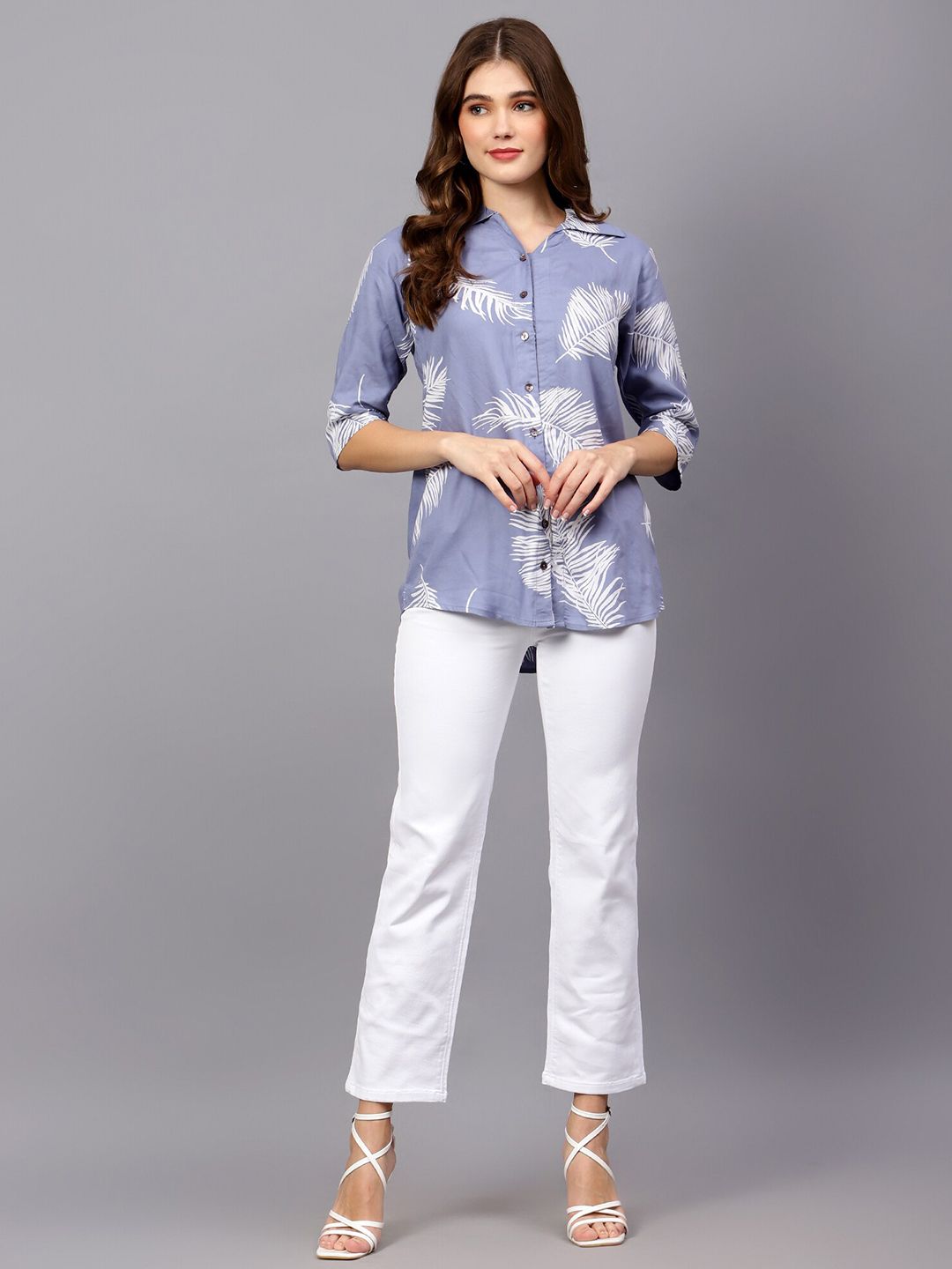 Blue Leaf Print Shirt — view 13