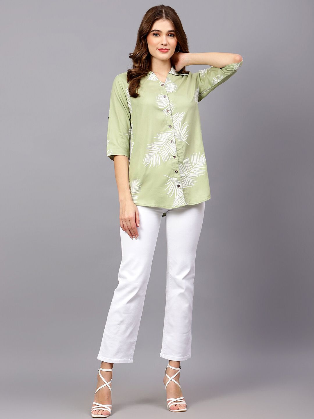 Green Leaf Print Shirt — view 13