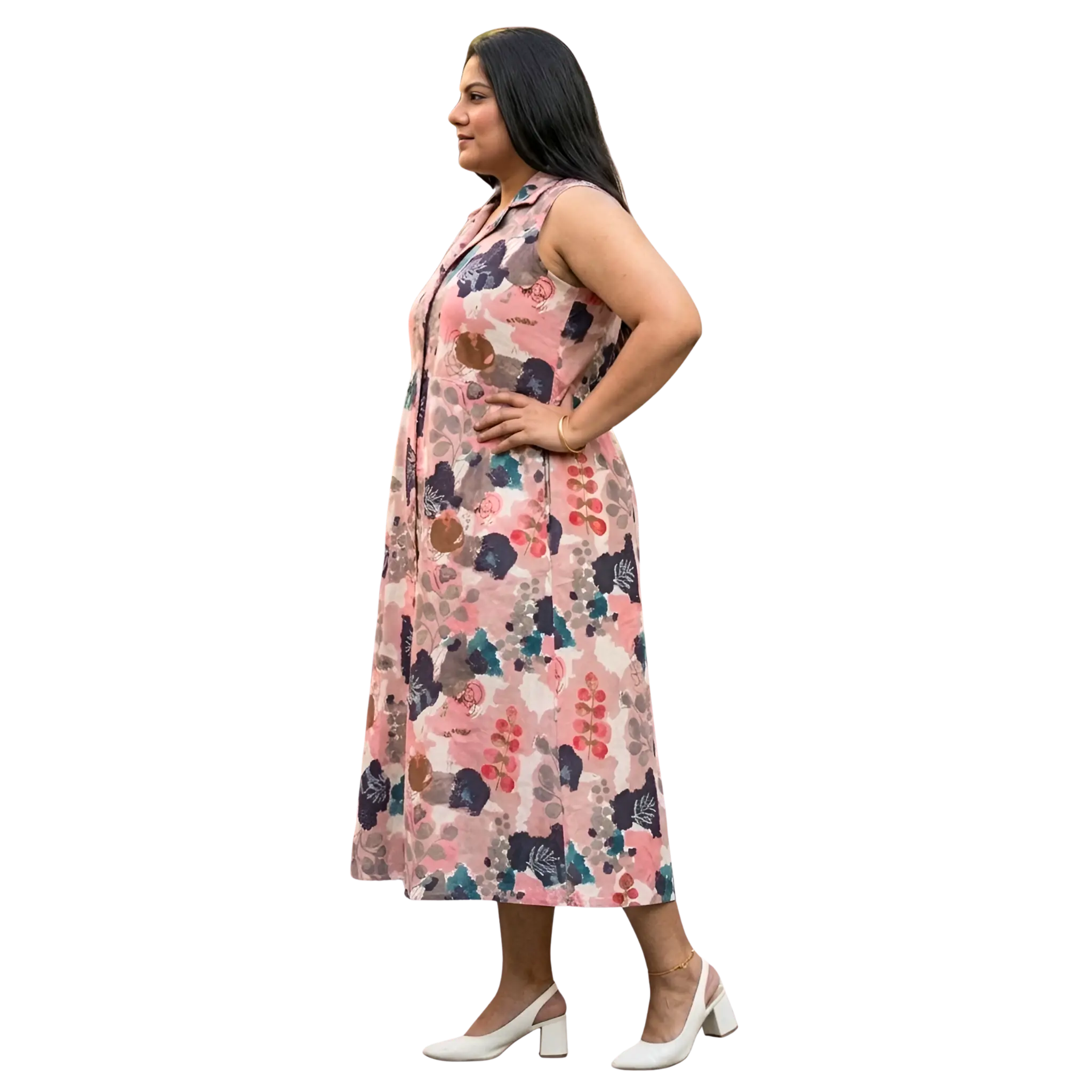 Pink Abstract Print Midi Dress