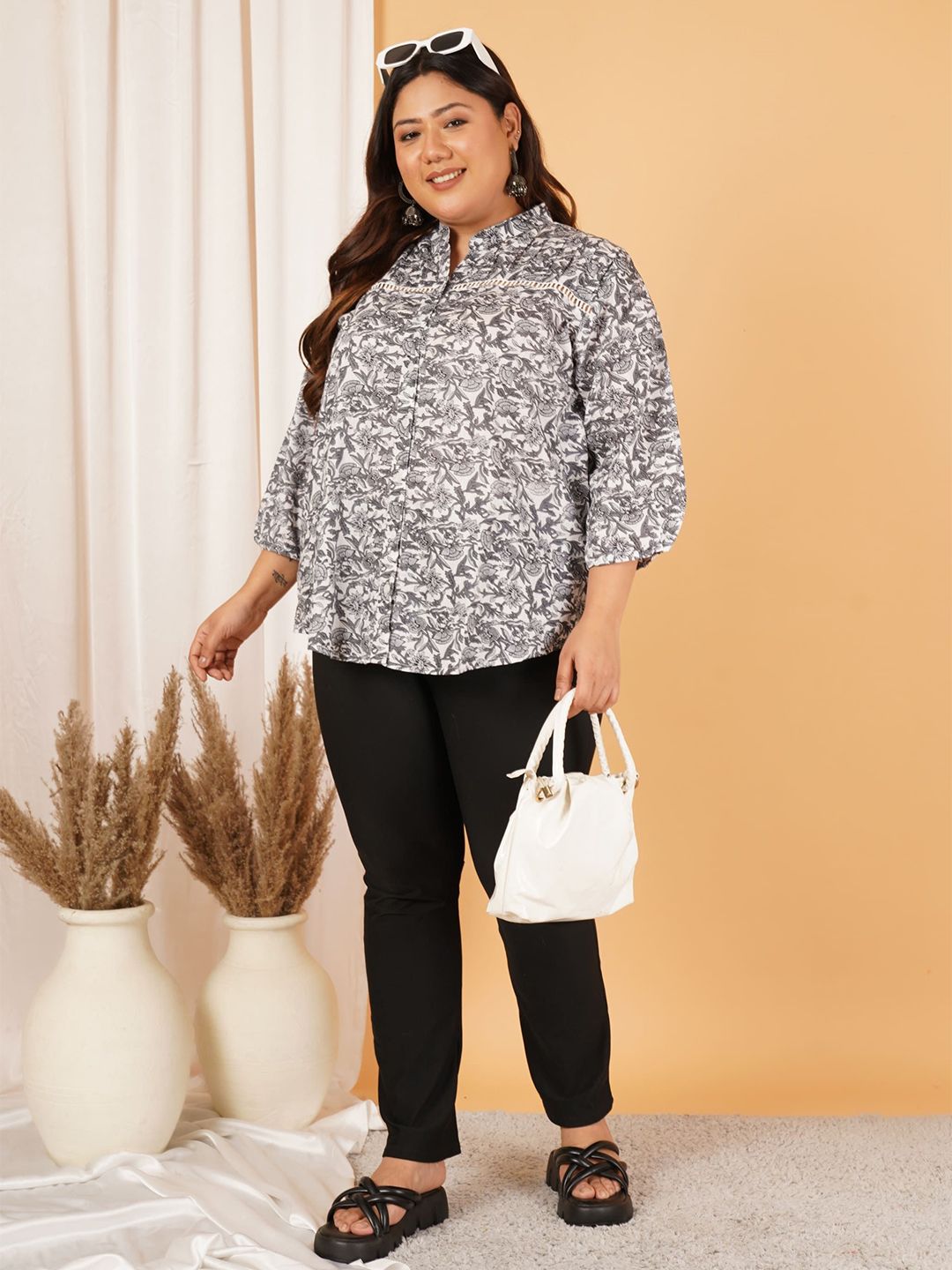 Black and White Plus Size Lace Shirt — view 6