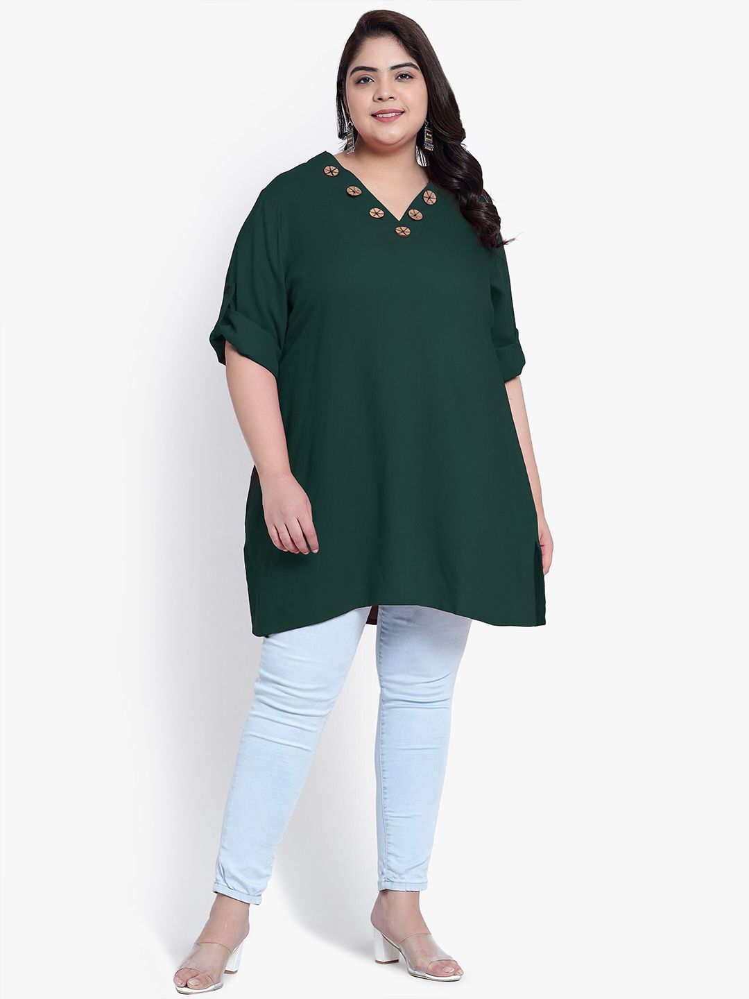 Green Collar Button Plus Size Tunic — view 6