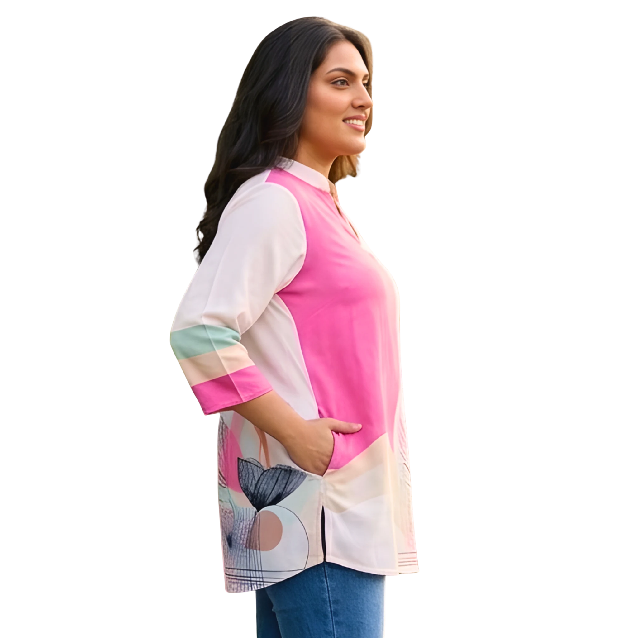 Pink and OffWhite Print Tunic