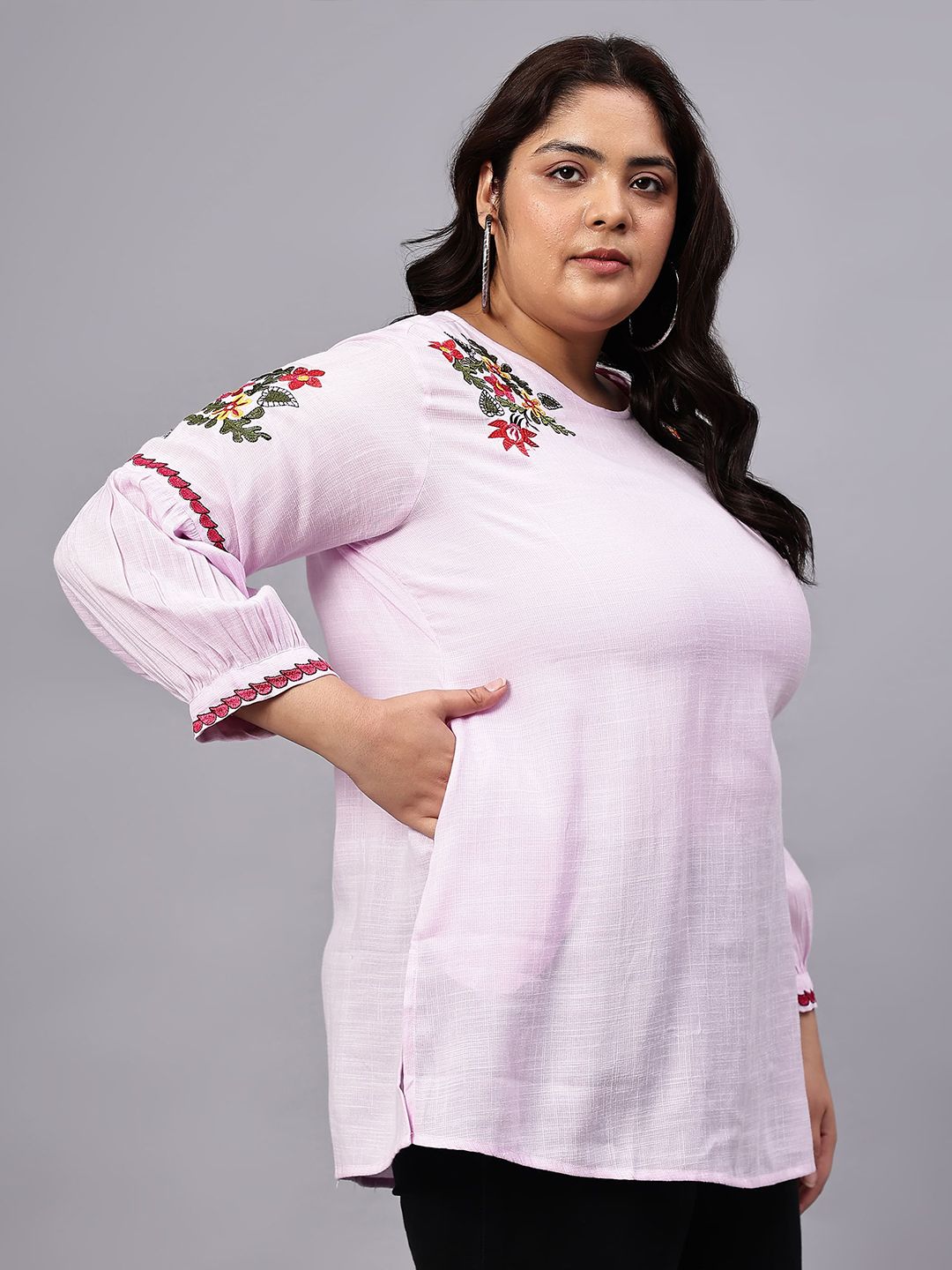 Purple Embroidered Plus Size Tunic — view 3