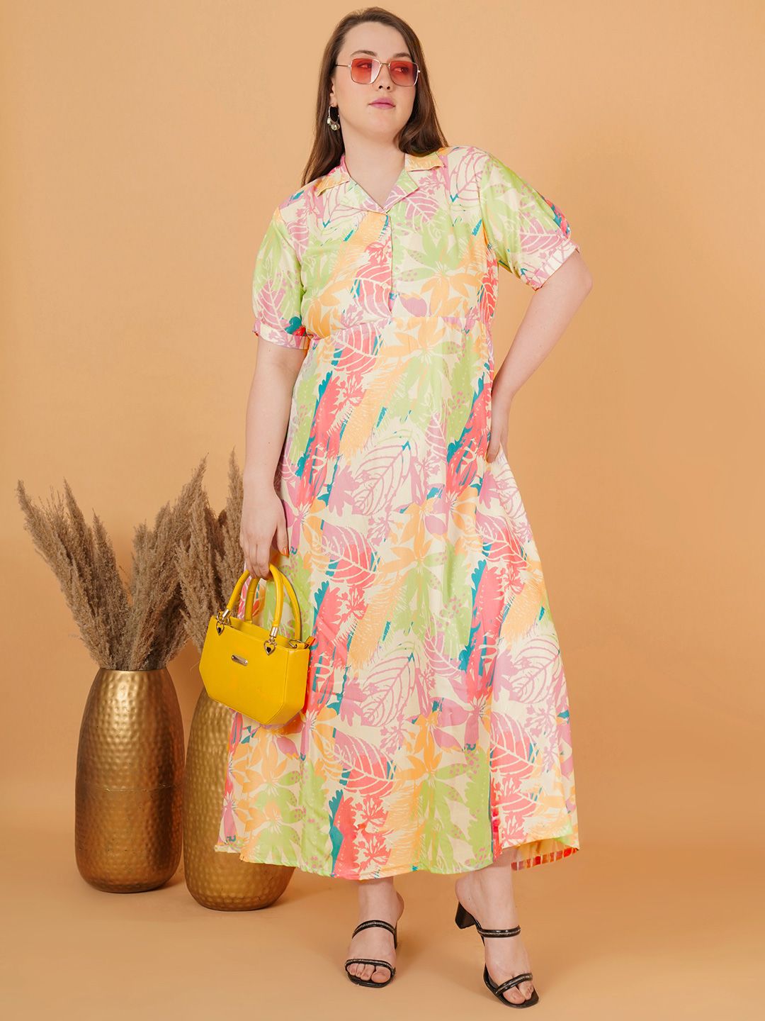 Multicolor Floral Maxi Plus Size Dress — view 1