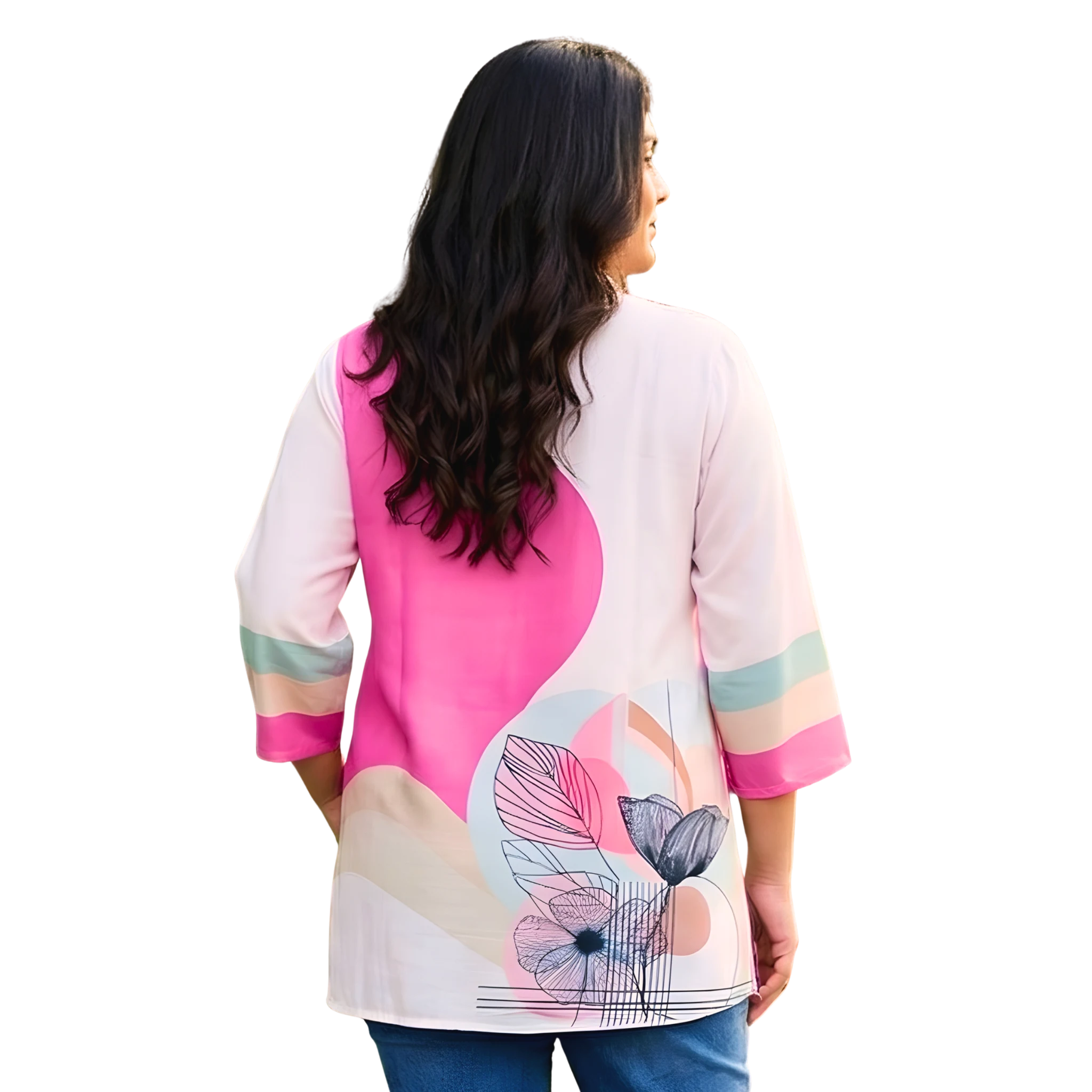 Pink and OffWhite Print Tunic