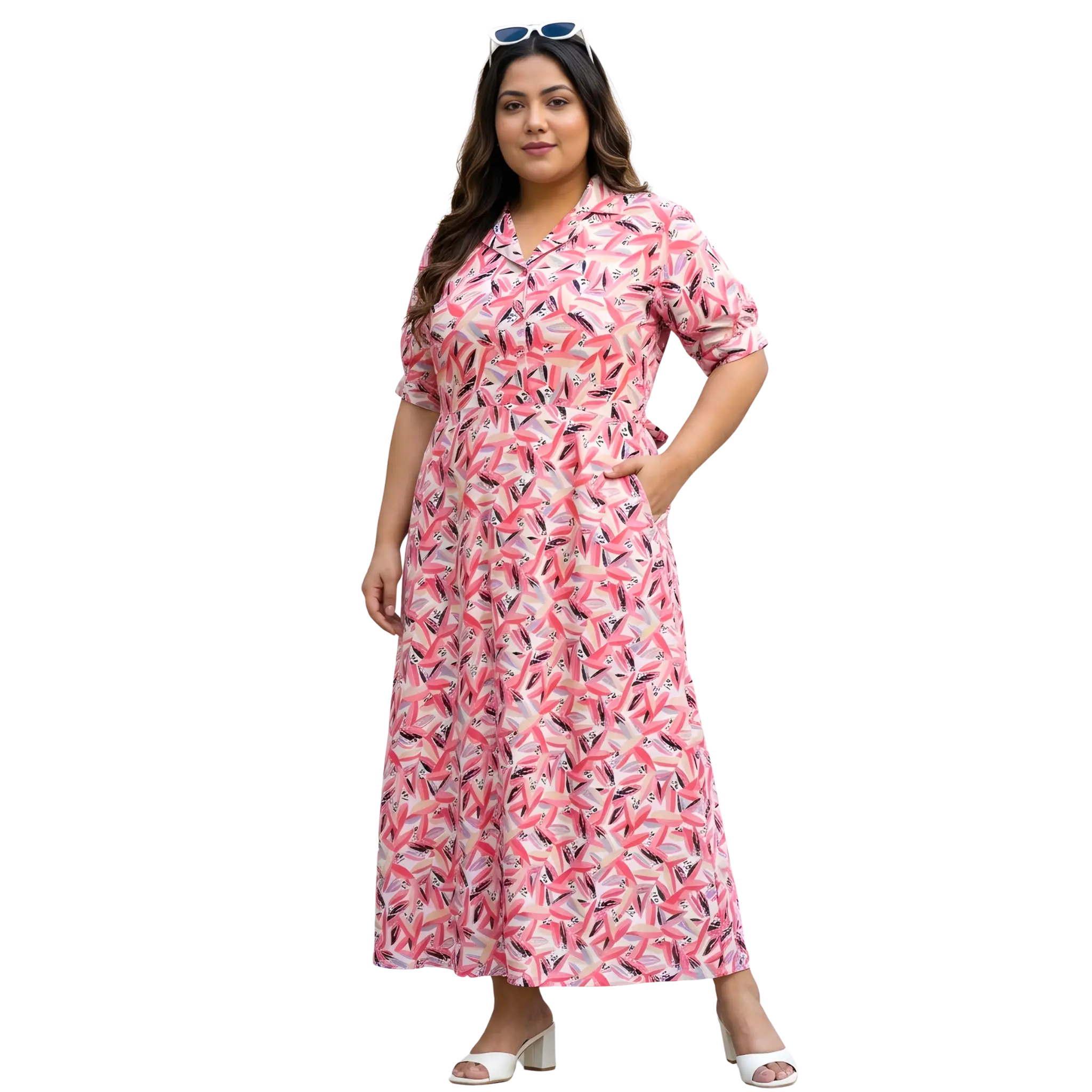Pink Floral Print Plus Size Dress