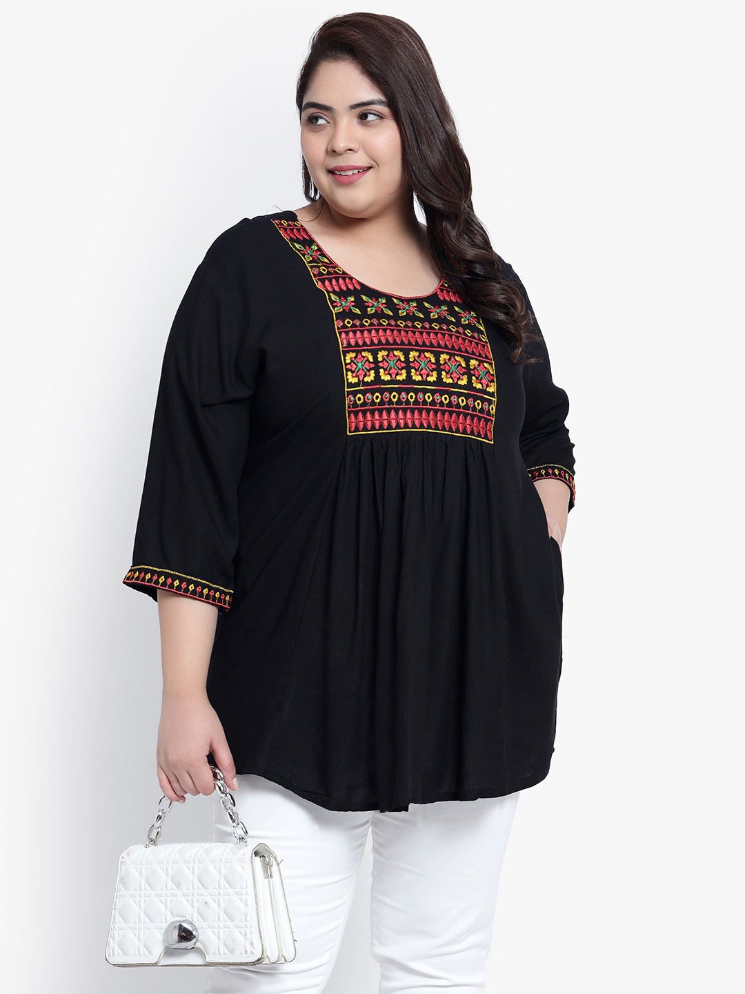 Black Embroidered Plus Size Tunic — view 6