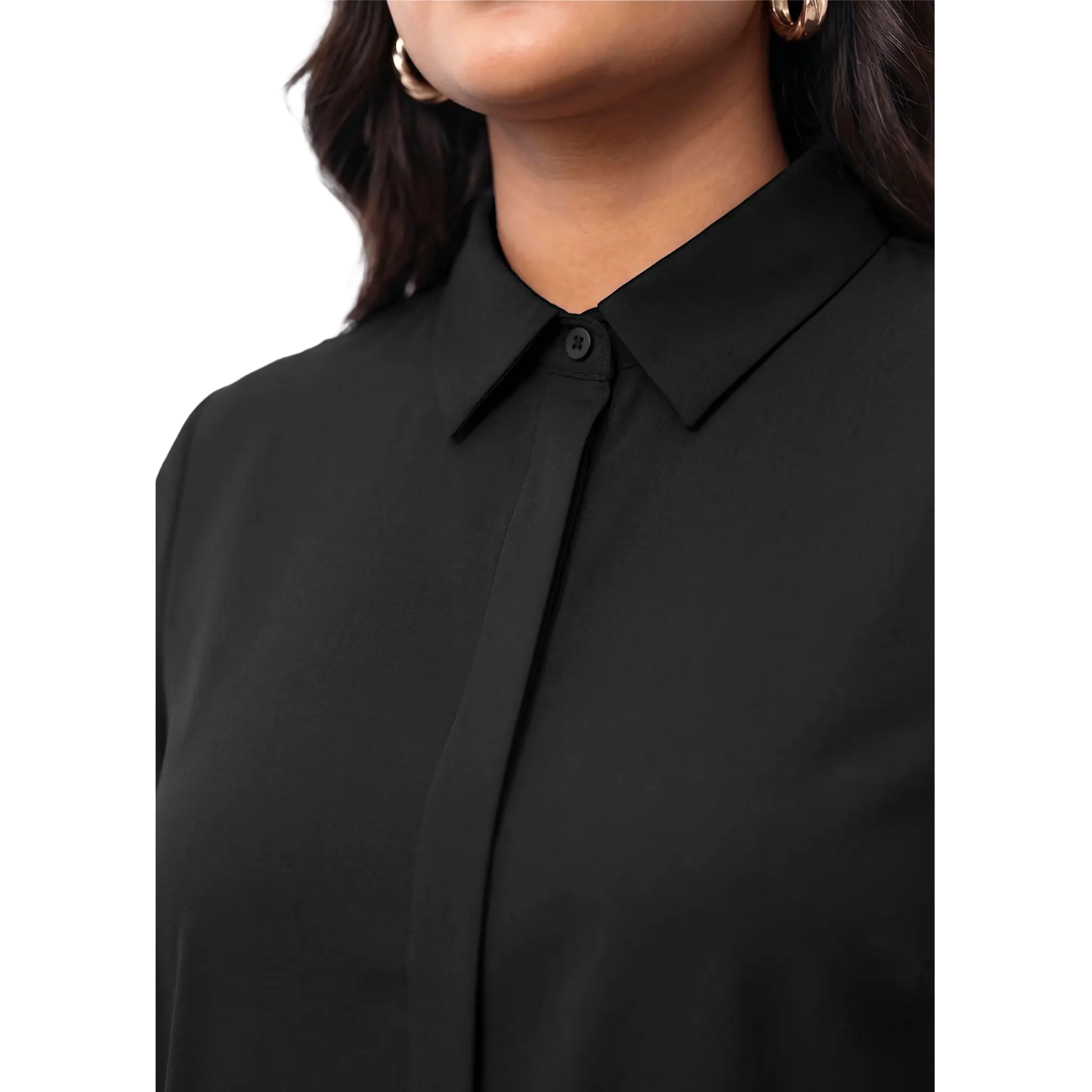 Black Rayon Concealed Plus Size Tunic