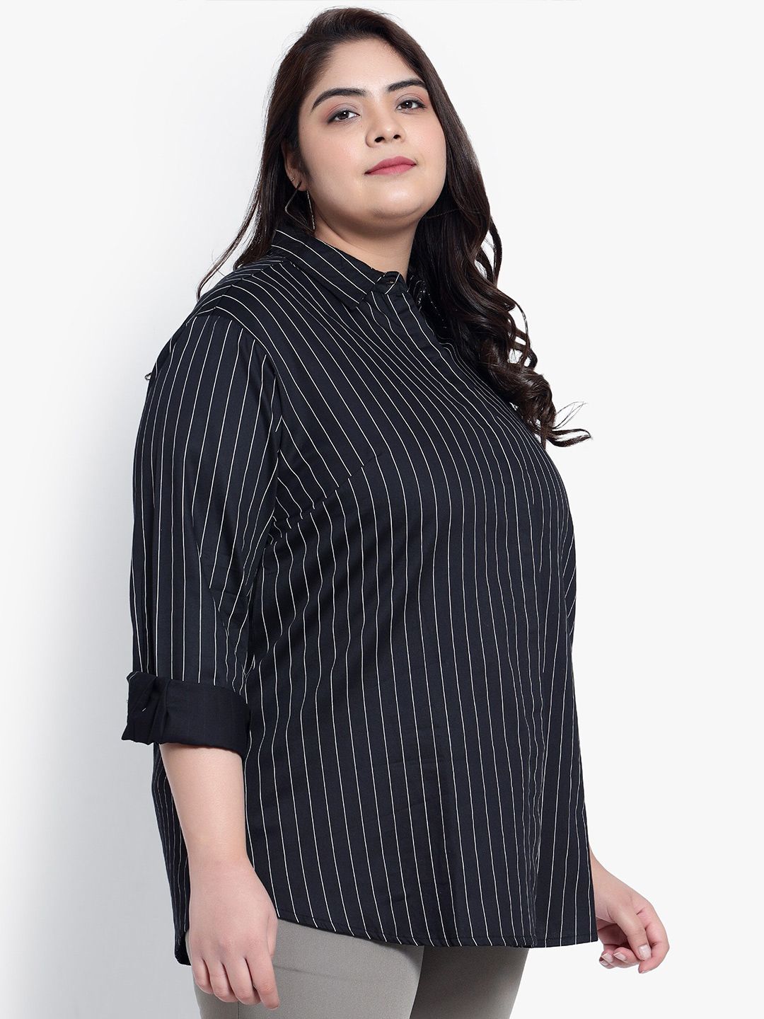 Black Stripe Formal Plus Size Shirt — view 3